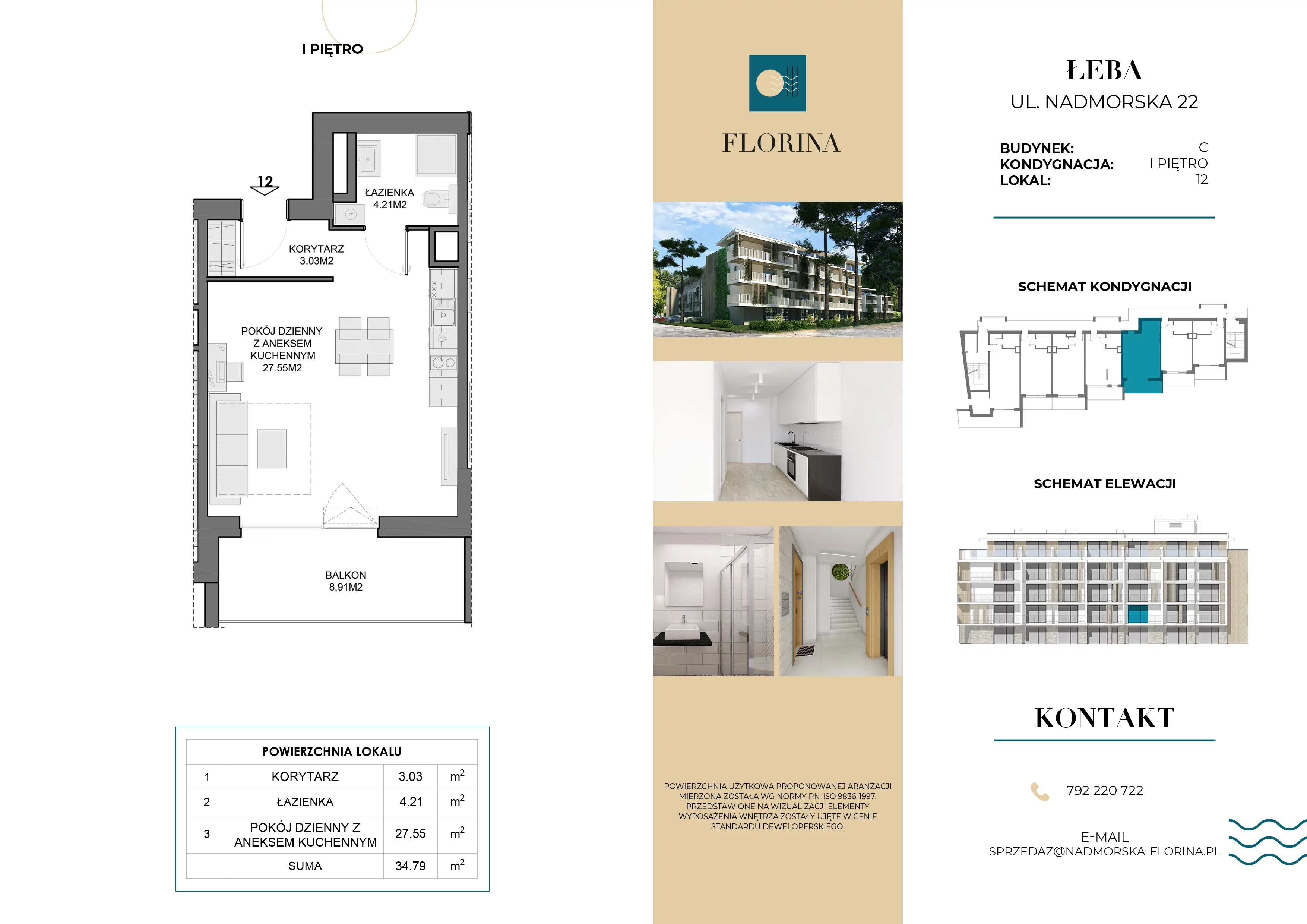 Apartament inwestycyjny 34,79 m², piętro 1, oferta nr C.M12, Nadmorska Florina, Łeba, ul. Nadmorska