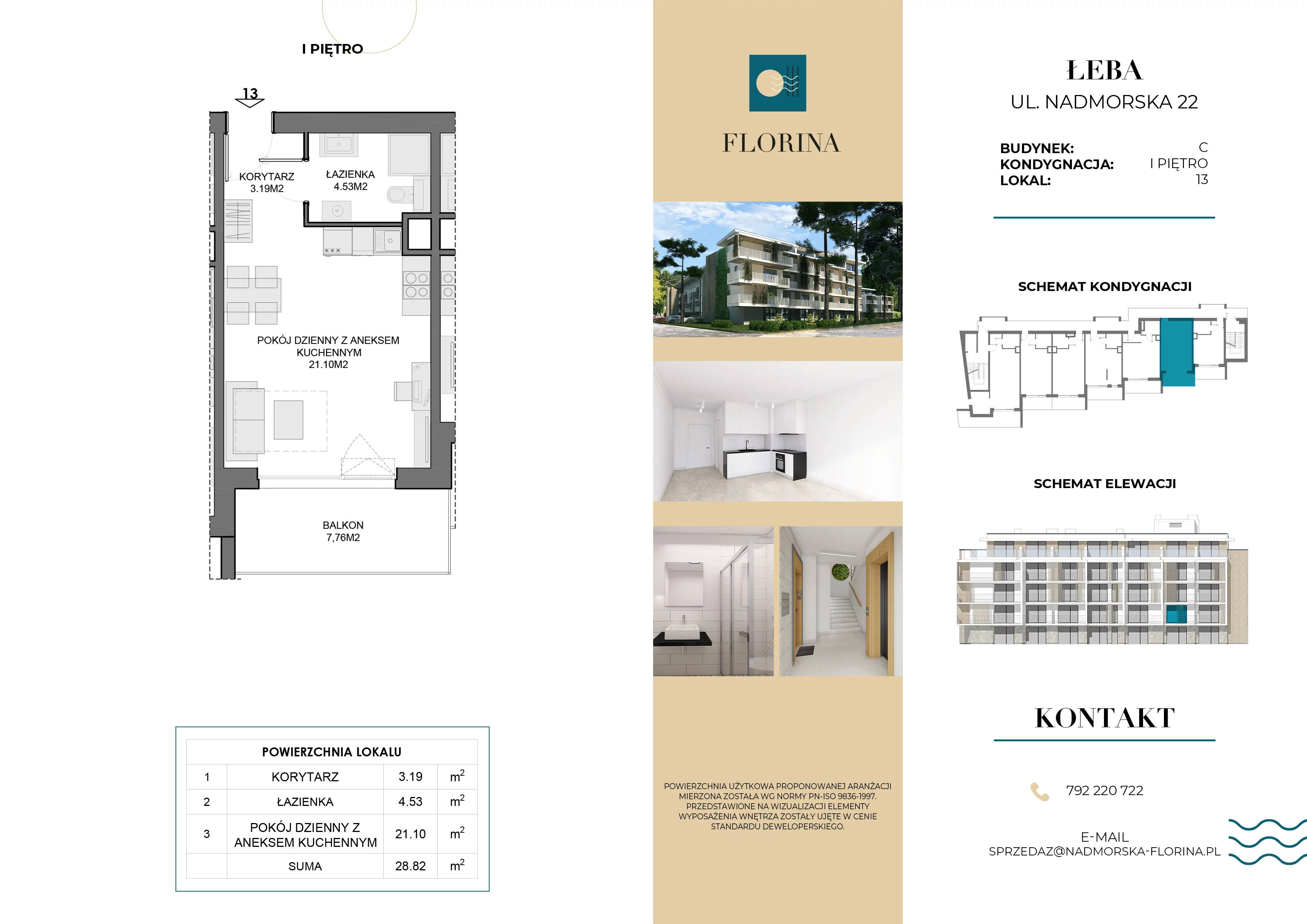 Apartament inwestycyjny 28,83 m², piętro 1, oferta nr C.M13, Nadmorska Florina, Łeba, ul. Nadmorska