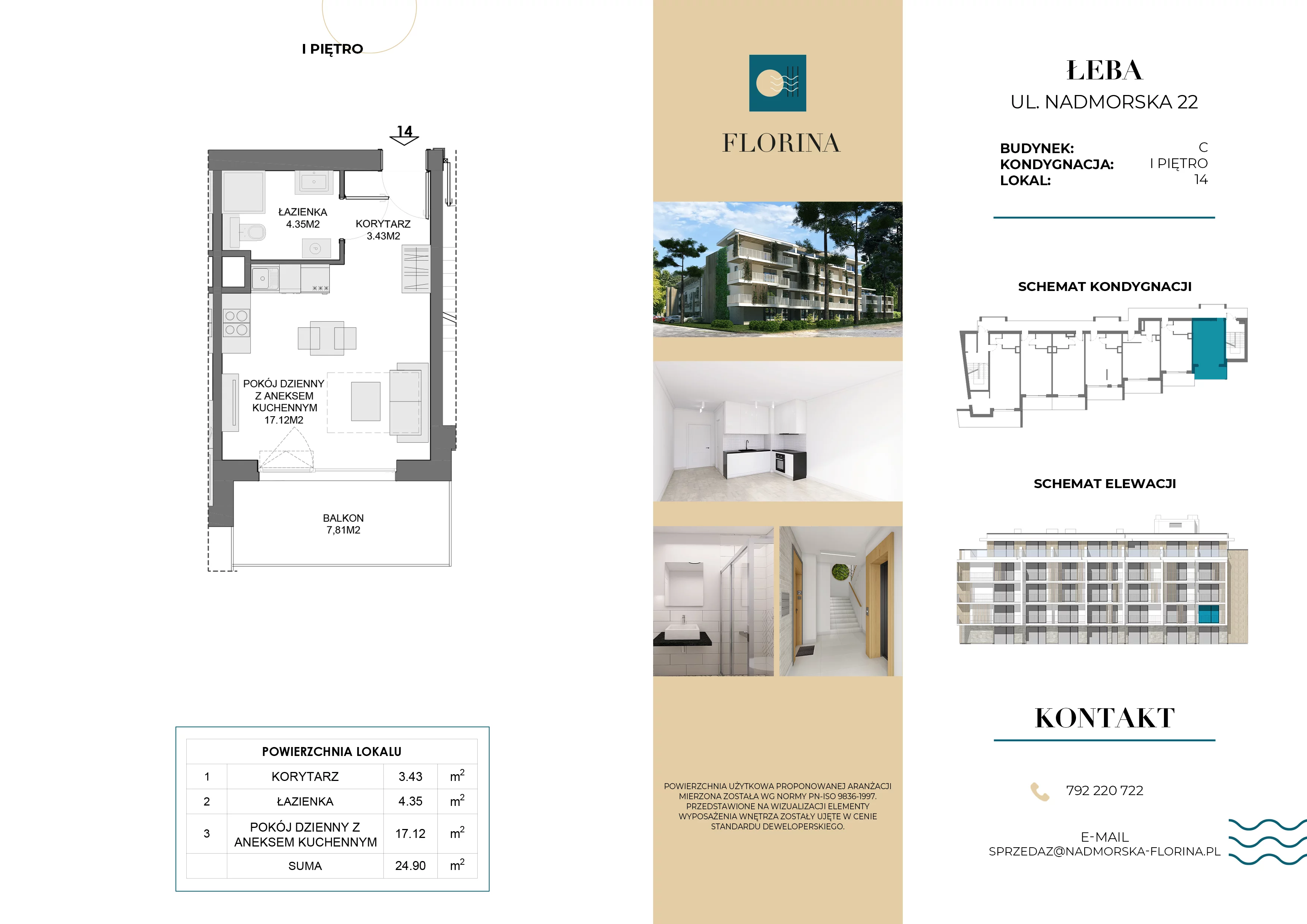 Apartament inwestycyjny 24,89 m², piętro 1, oferta nr C.M14, Nadmorska Florina, Łeba, ul. Nadmorska