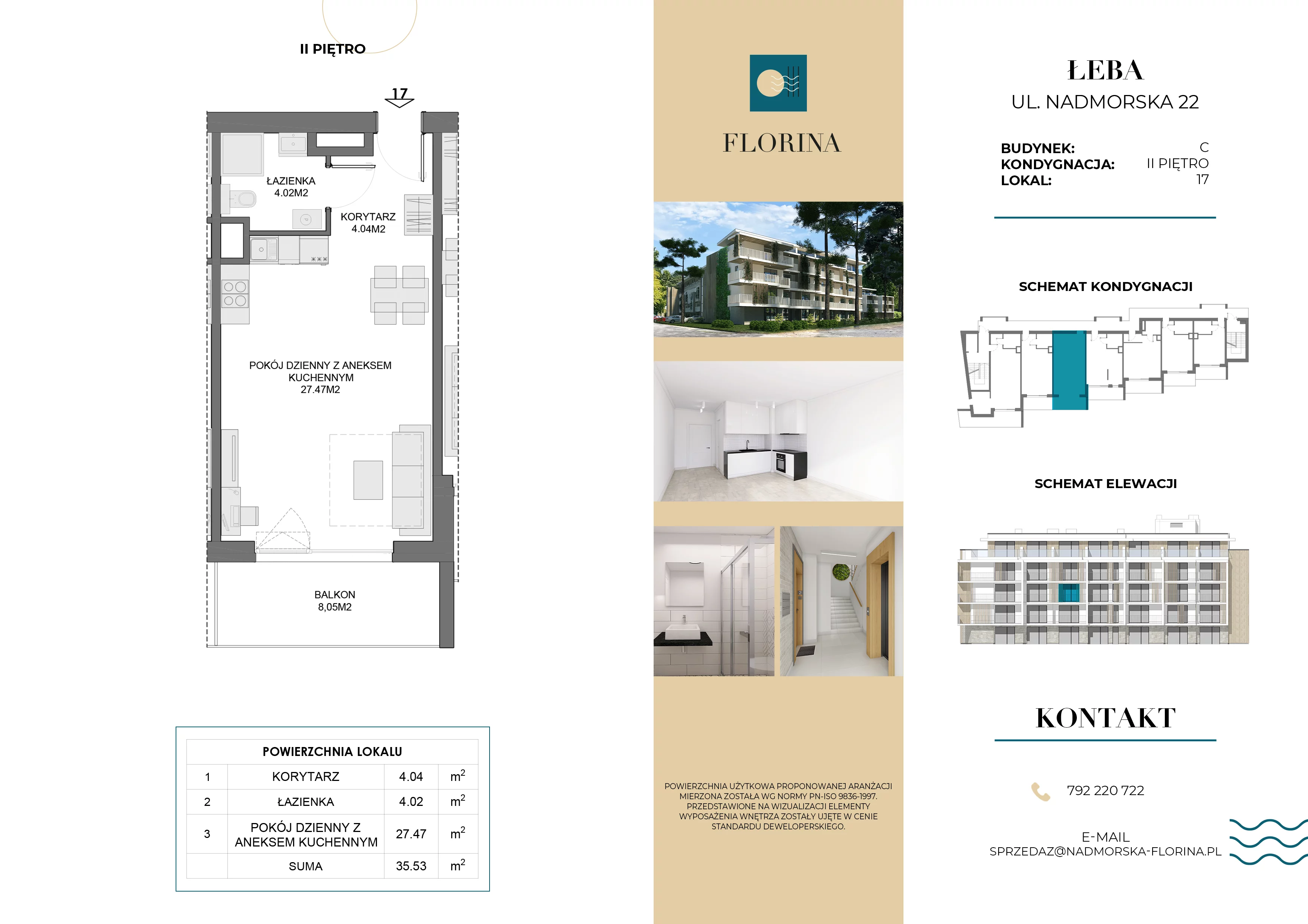 Apartament inwestycyjny 35,53 m², piętro 2, oferta nr C.M17, Nadmorska Florina, Łeba, ul. Nadmorska