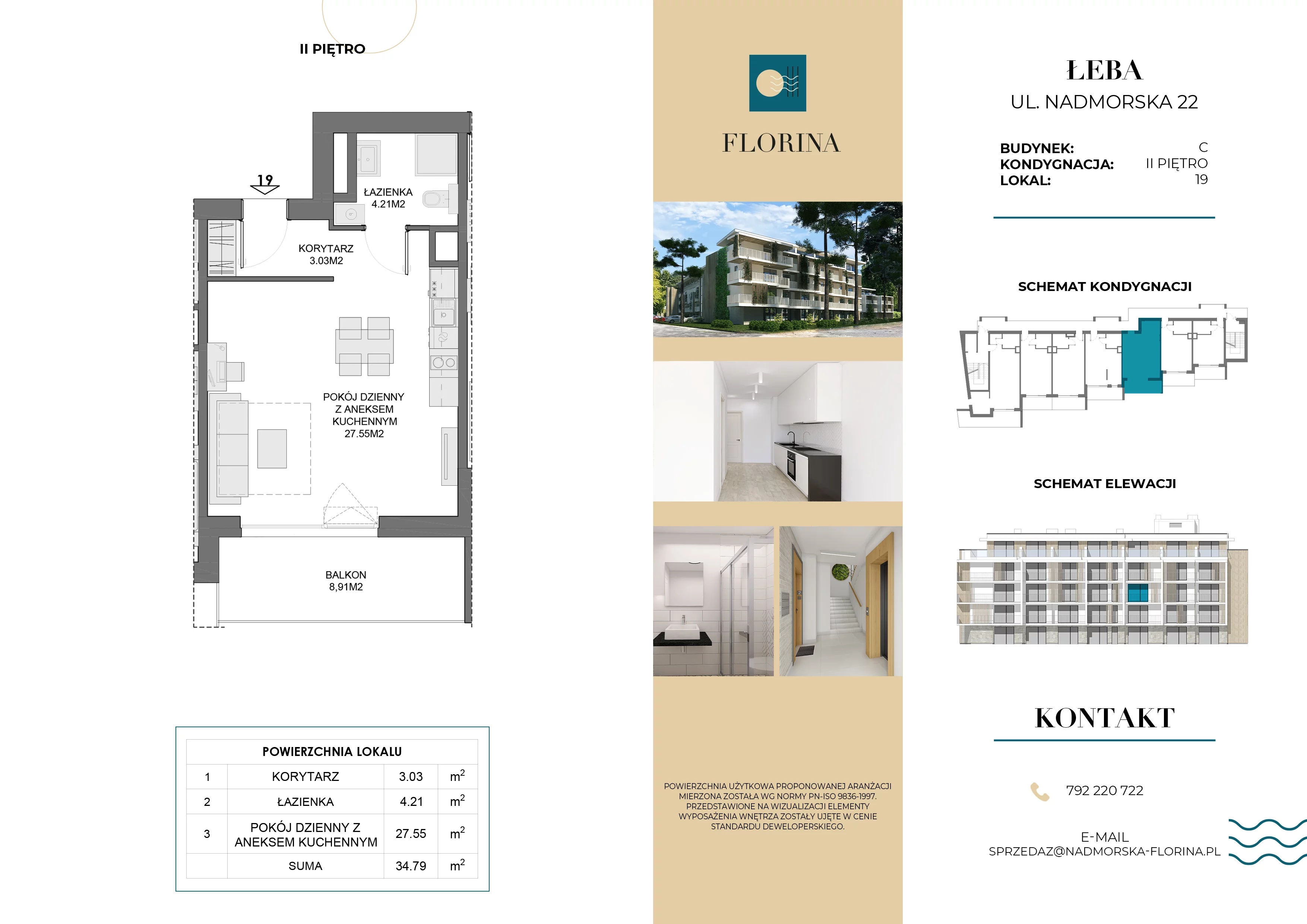 Apartament inwestycyjny 34,79 m², piętro 2, oferta nr C.M19, Nadmorska Florina, Łeba, ul. Nadmorska