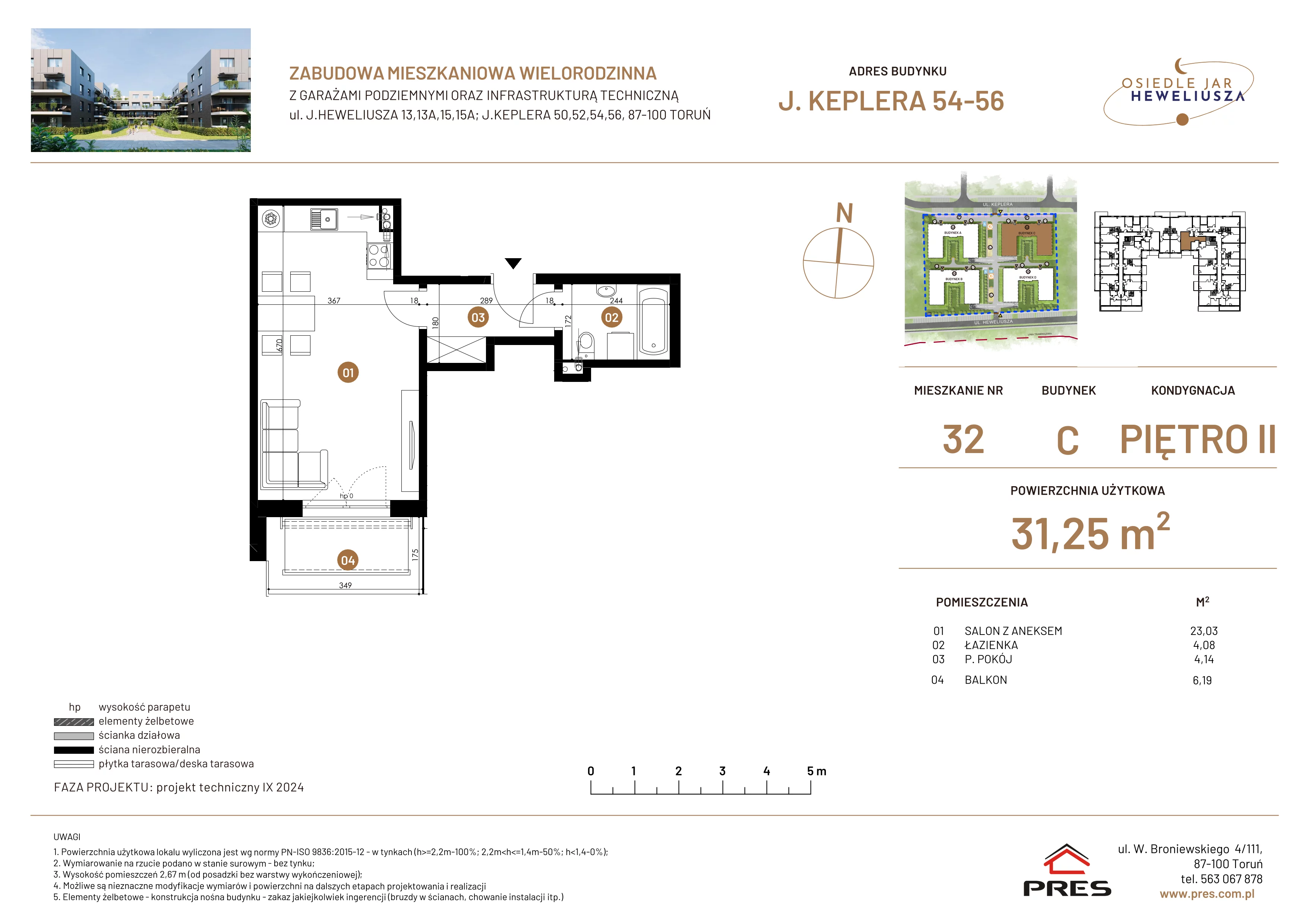 1 pokój, mieszkanie 31,25 m², piętro 2, oferta nr 32, Osiedle JAR Heweliusza - Etap III, Toruń, Wrzosy, JAR, ul. Jana Keplera 54-56