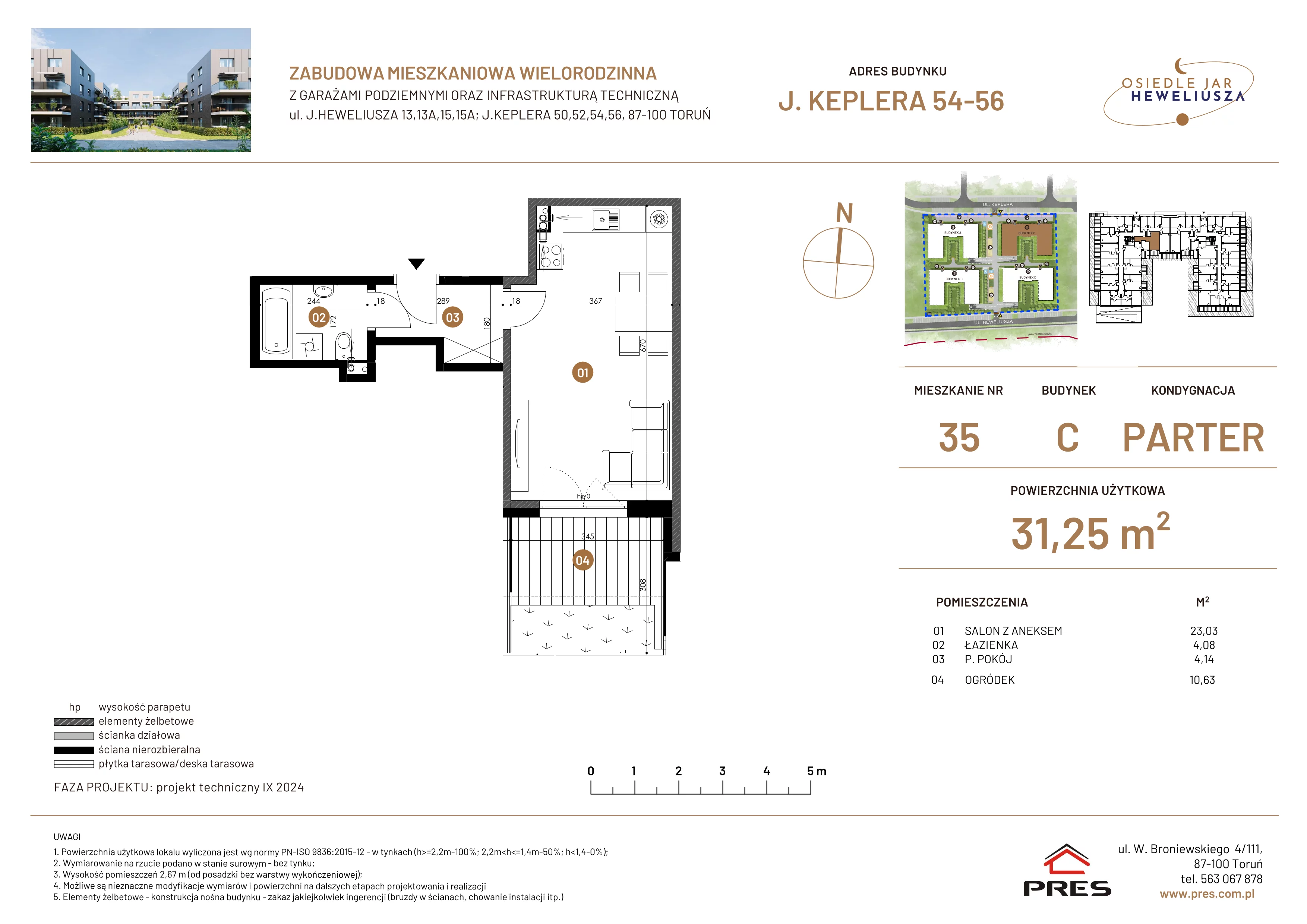 1 pokój, mieszkanie 31,25 m², parter, oferta nr 35, Osiedle JAR Heweliusza - Etap III, Toruń, Wrzosy, JAR, ul. Jana Keplera 54-56