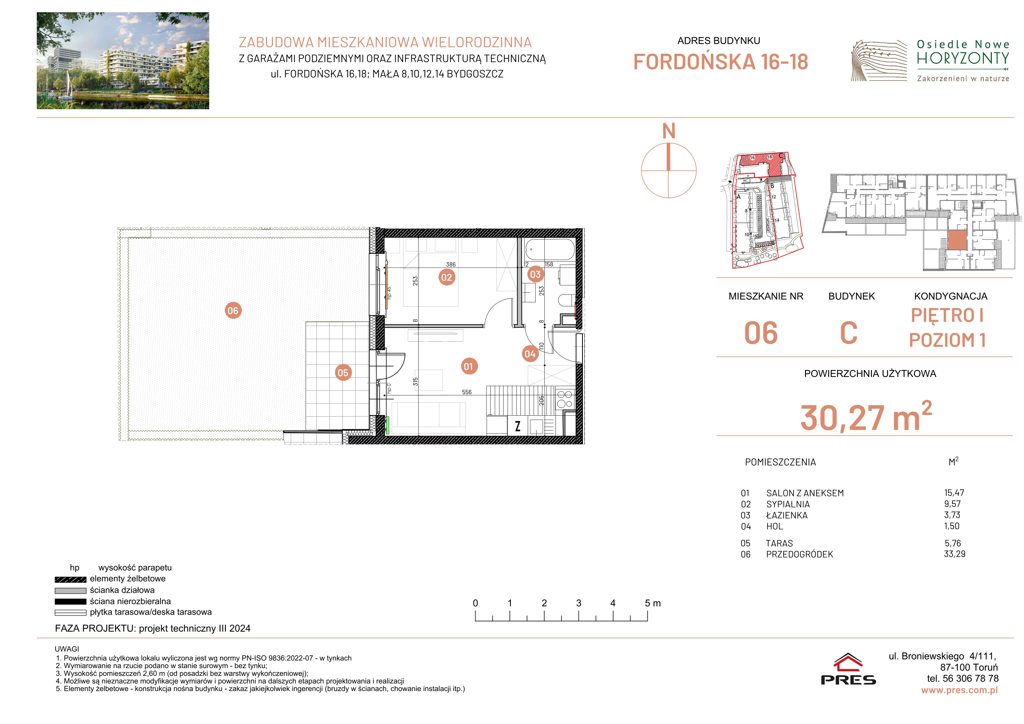 2 pokoje, mieszkanie 30,27 m², piętro 1, oferta nr ONH-C-KLF18-LM6, Osiedle Nowe Horyzonty - etap II, Bydgoszcz, Bartodzieje, ul. Fordońska 16-18