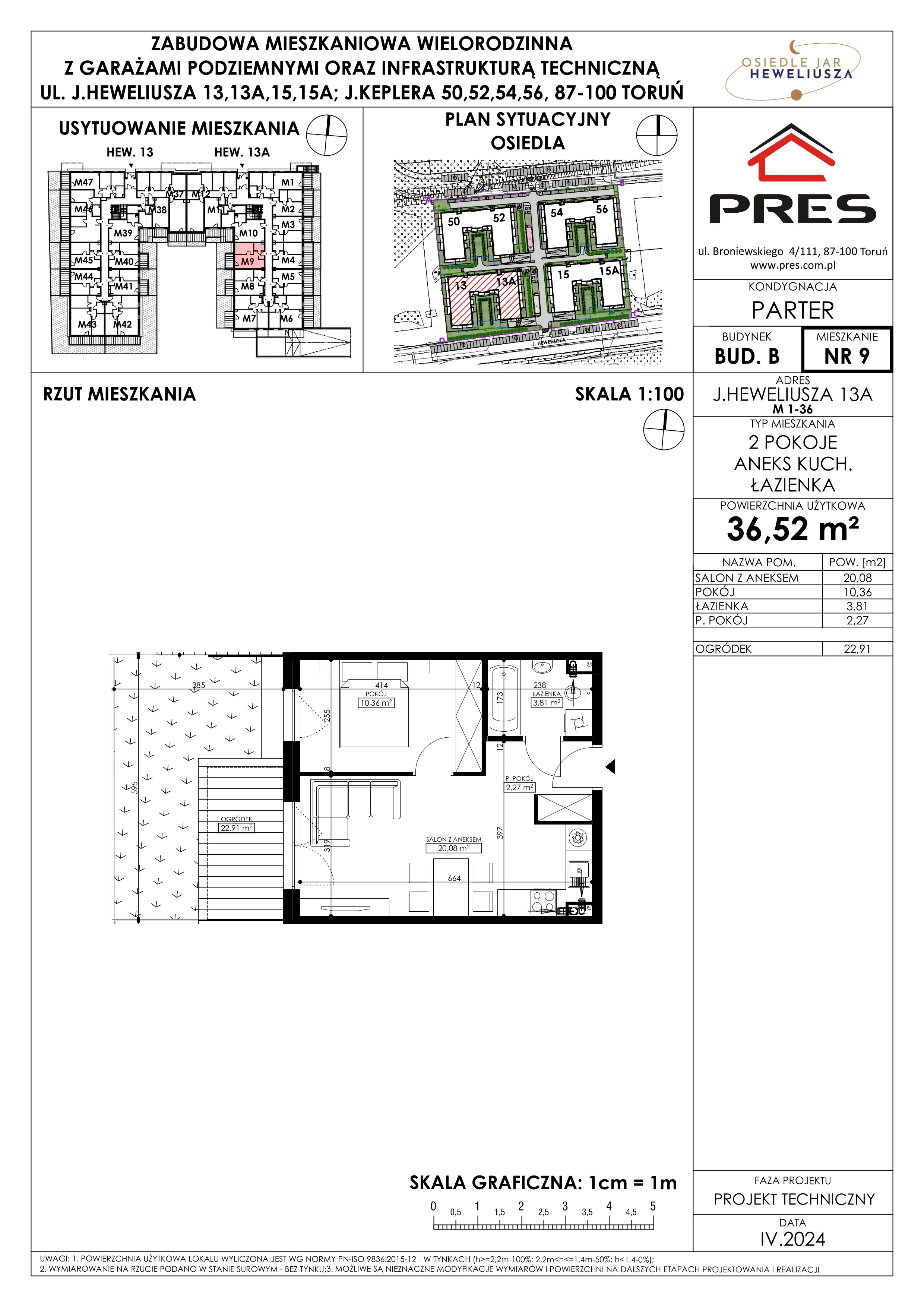 Mieszkanie 36,52 m², parter, oferta nr 9, Osiedle JAR Heweliusza - Etap II, Toruń, Wrzosy, JAR, ul. Heweliusza 13-15A