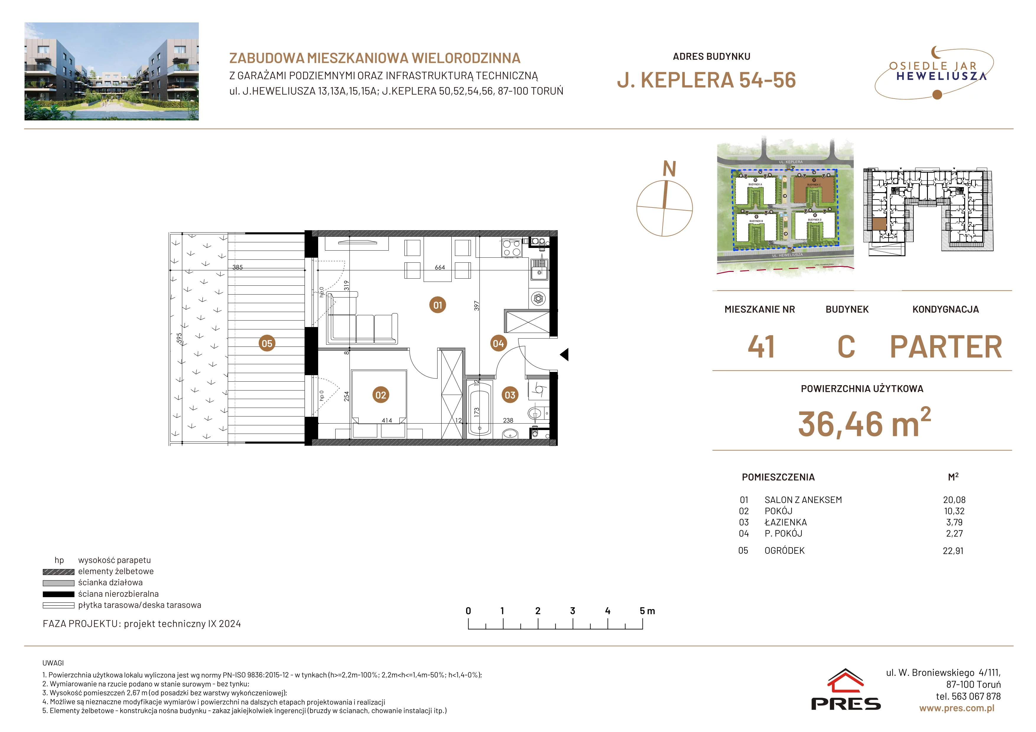 2 pokoje, mieszkanie 36,46 m², parter, oferta nr 41, Osiedle JAR Heweliusza - Etap III, Toruń, Wrzosy, JAR, ul. Jana Keplera 54-56