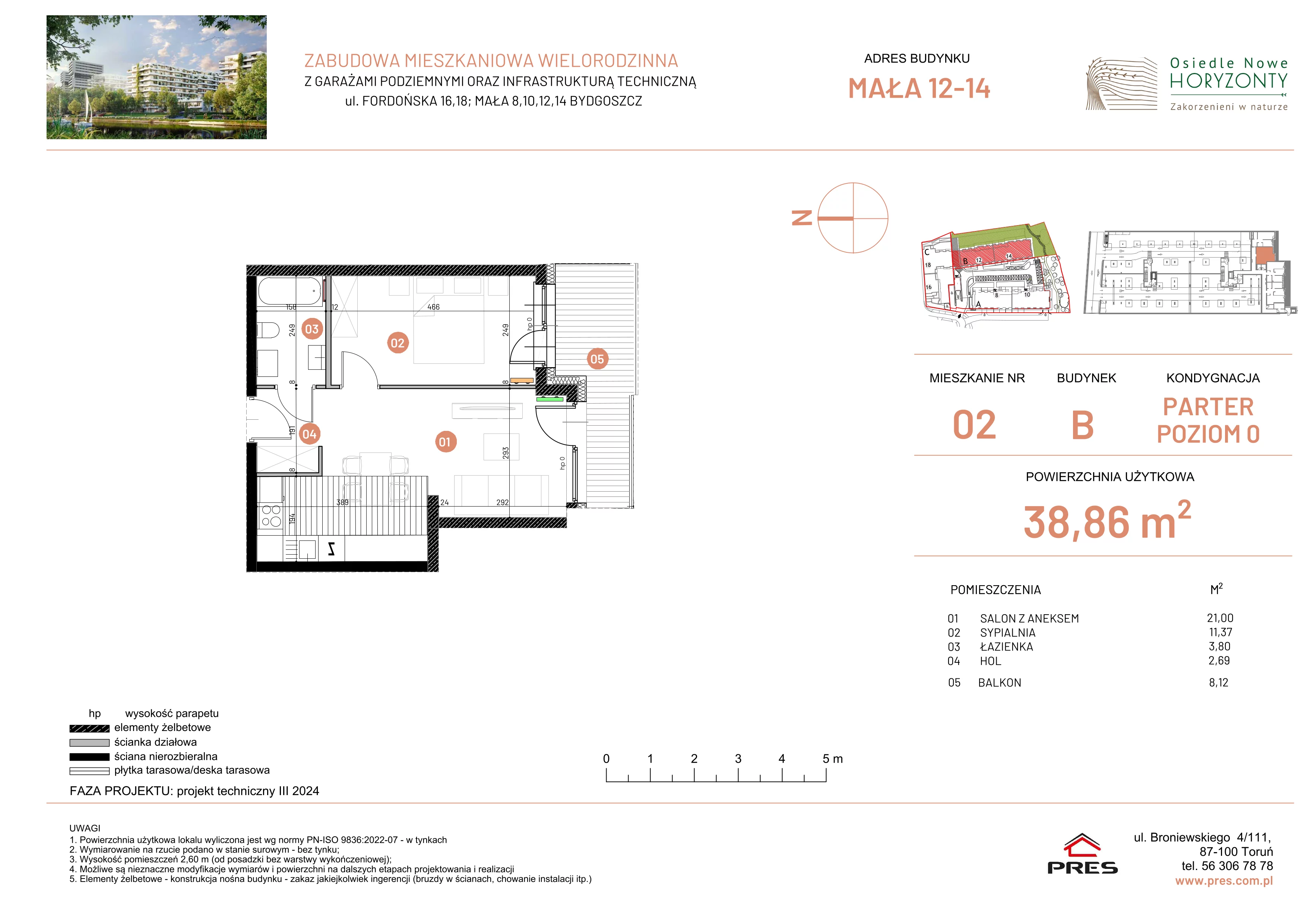 2 pokoje, mieszkanie 38,86 m², parter, oferta nr ONH-B-KLM14-LM2, Osiedle Nowe Horyzonty - etap III, Bydgoszcz, Bartodzieje, ul. Mała 12-14