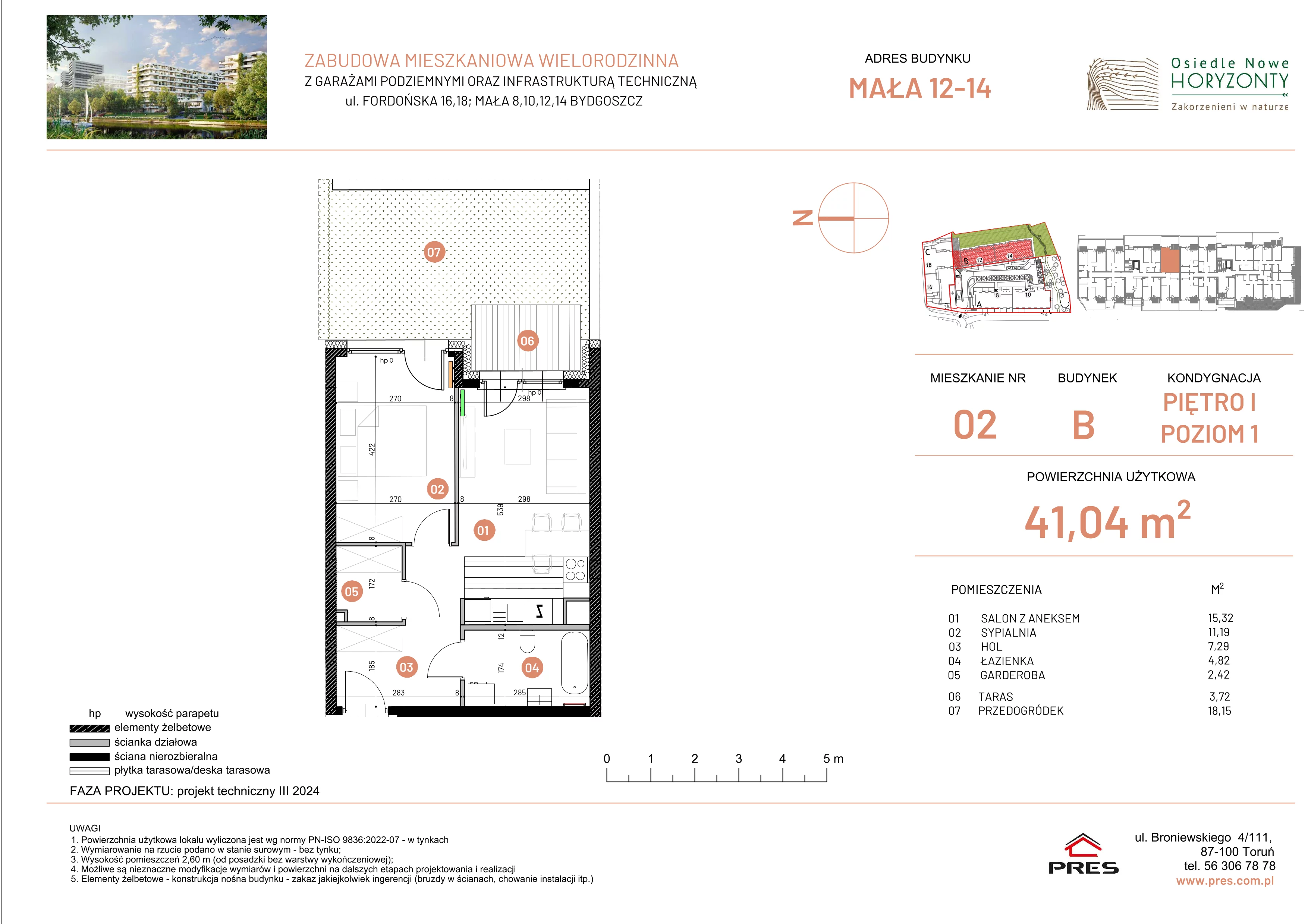 2 pokoje, mieszkanie 41,04 m², piętro 1, oferta nr ONH-B-KLM12-LM2, Osiedle Nowe Horyzonty - etap III, Bydgoszcz, Bartodzieje, ul. Mała 12-14