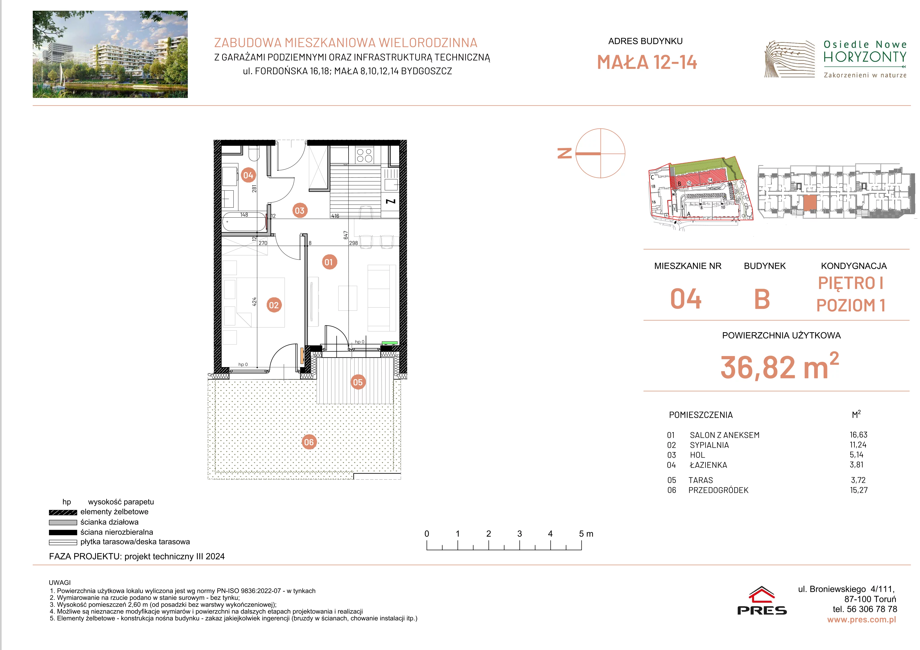 2 pokoje, mieszkanie 36,82 m², piętro 1, oferta nr ONH-B-KLM12-LM4, Osiedle Nowe Horyzonty - etap III, Bydgoszcz, Bartodzieje, ul. Mała 12-14