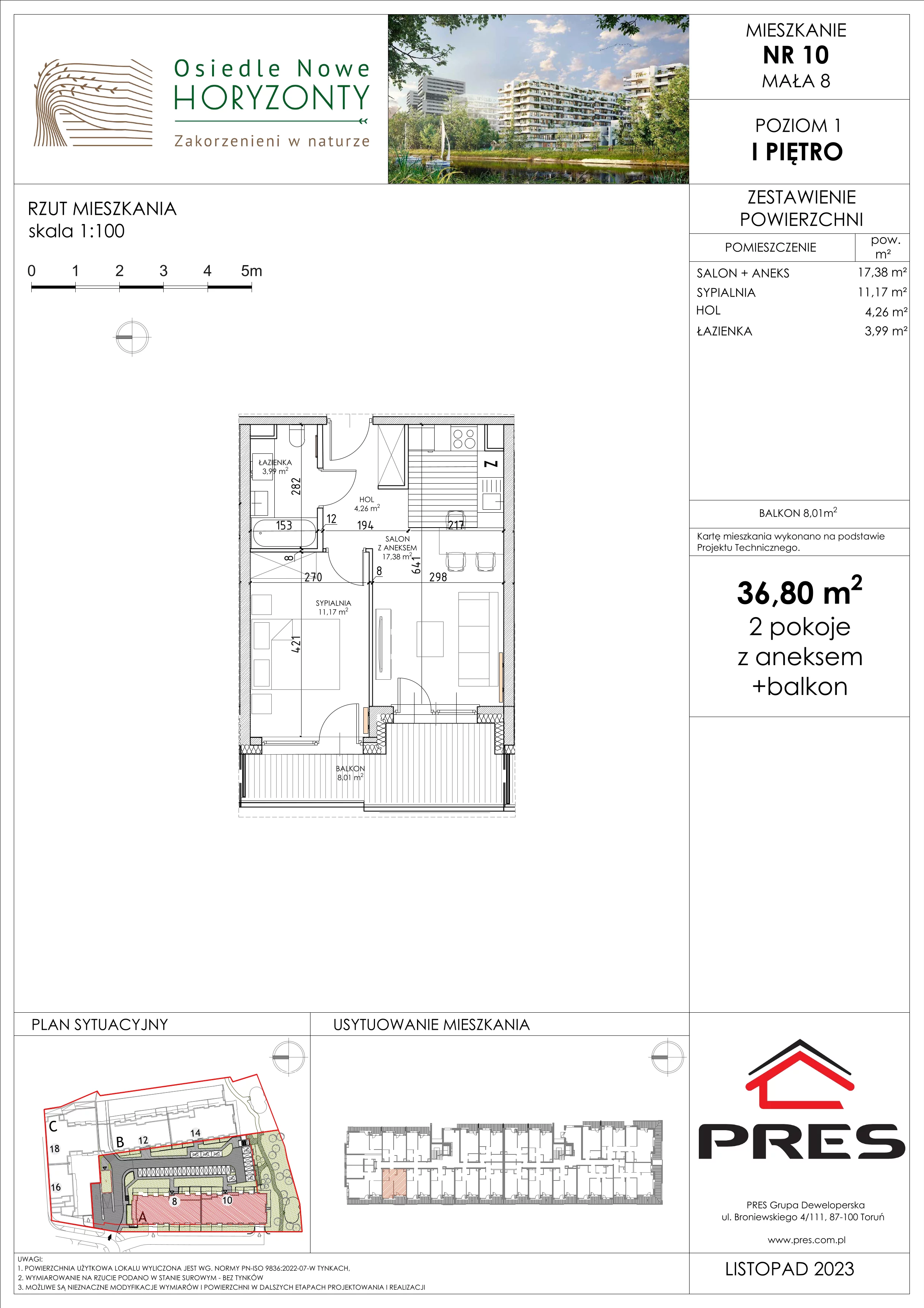 Mieszkanie 36,80 m², piętro 1, oferta nr F-BYD-E1-LM-2_M10, Osiedle Nowe Horyzonty, Bydgoszcz, Bartodzieje, ul. Mała 8,10 / Fordońska 16,18