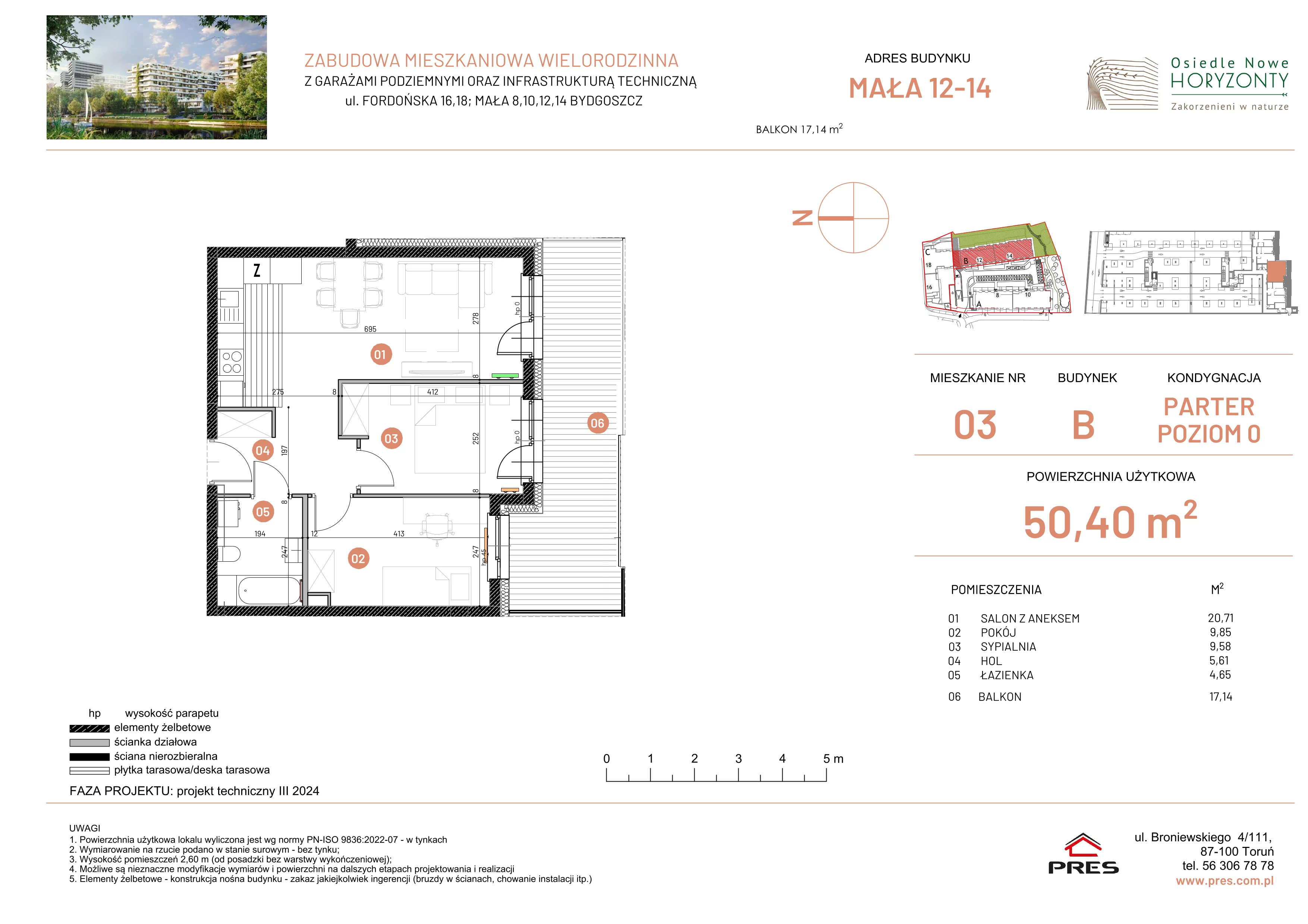 3 pokoje, mieszkanie 50,40 m², parter, oferta nr ONH-B-KLM14-LM3, Osiedle Nowe Horyzonty - etap III, Bydgoszcz, Bartodzieje, ul. Mała 12-14