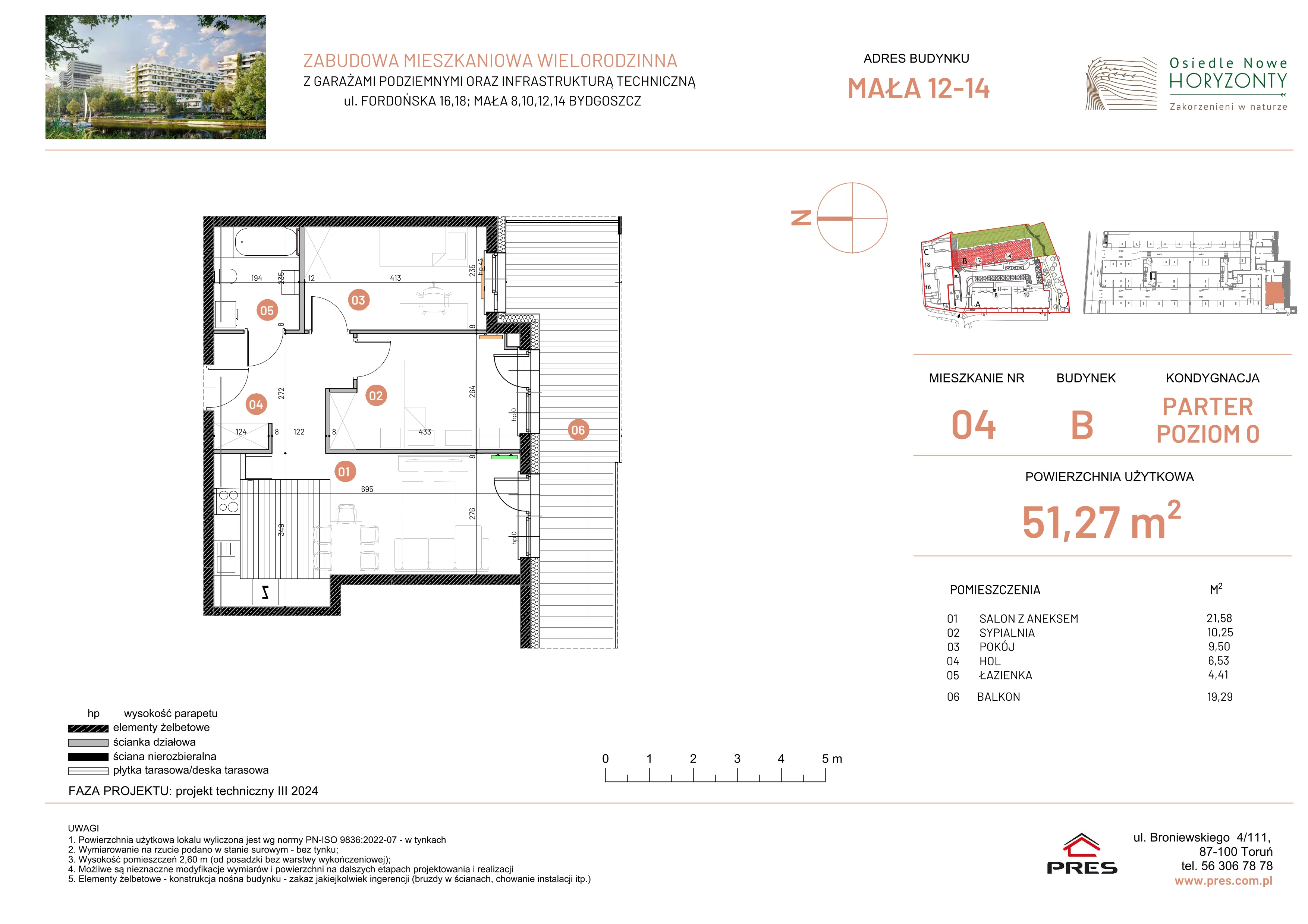 3 pokoje, mieszkanie 51,27 m², parter, oferta nr ONH-B-KLM14-LM4, Osiedle Nowe Horyzonty - etap III, Bydgoszcz, Bartodzieje, ul. Mała 12-14