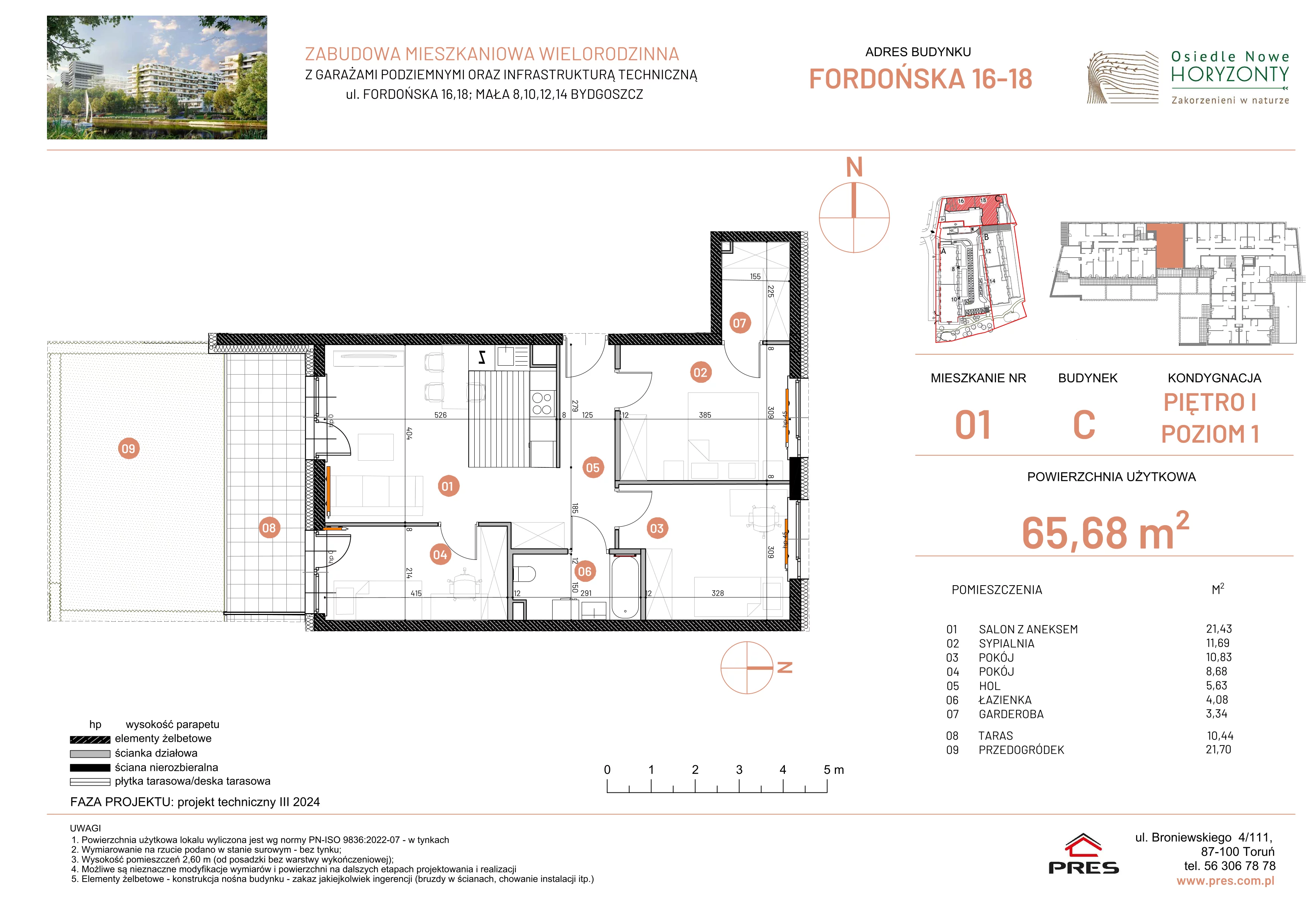 4 pokoje, mieszkanie 65,68 m², piętro 1, oferta nr ONH-C-KLF16-LM1, Osiedle Nowe Horyzonty - etap II, Bydgoszcz, Bartodzieje, ul. Fordońska 16-18