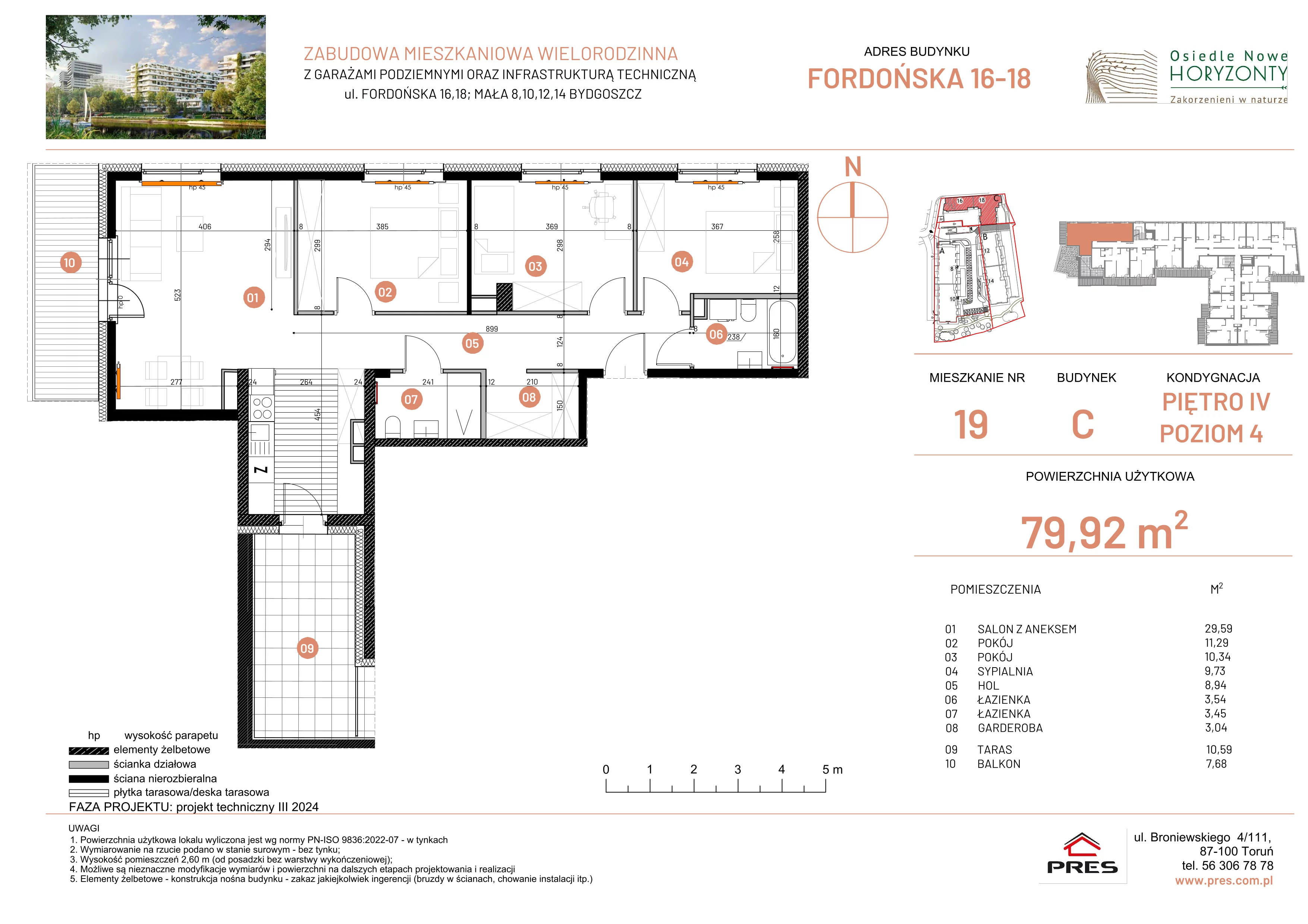 4 pokoje, mieszkanie 79,92 m², piętro 4, oferta nr ONH-C-KLF16-LM19, Osiedle Nowe Horyzonty - etap II, Bydgoszcz, Bartodzieje, ul. Fordońska 16-18