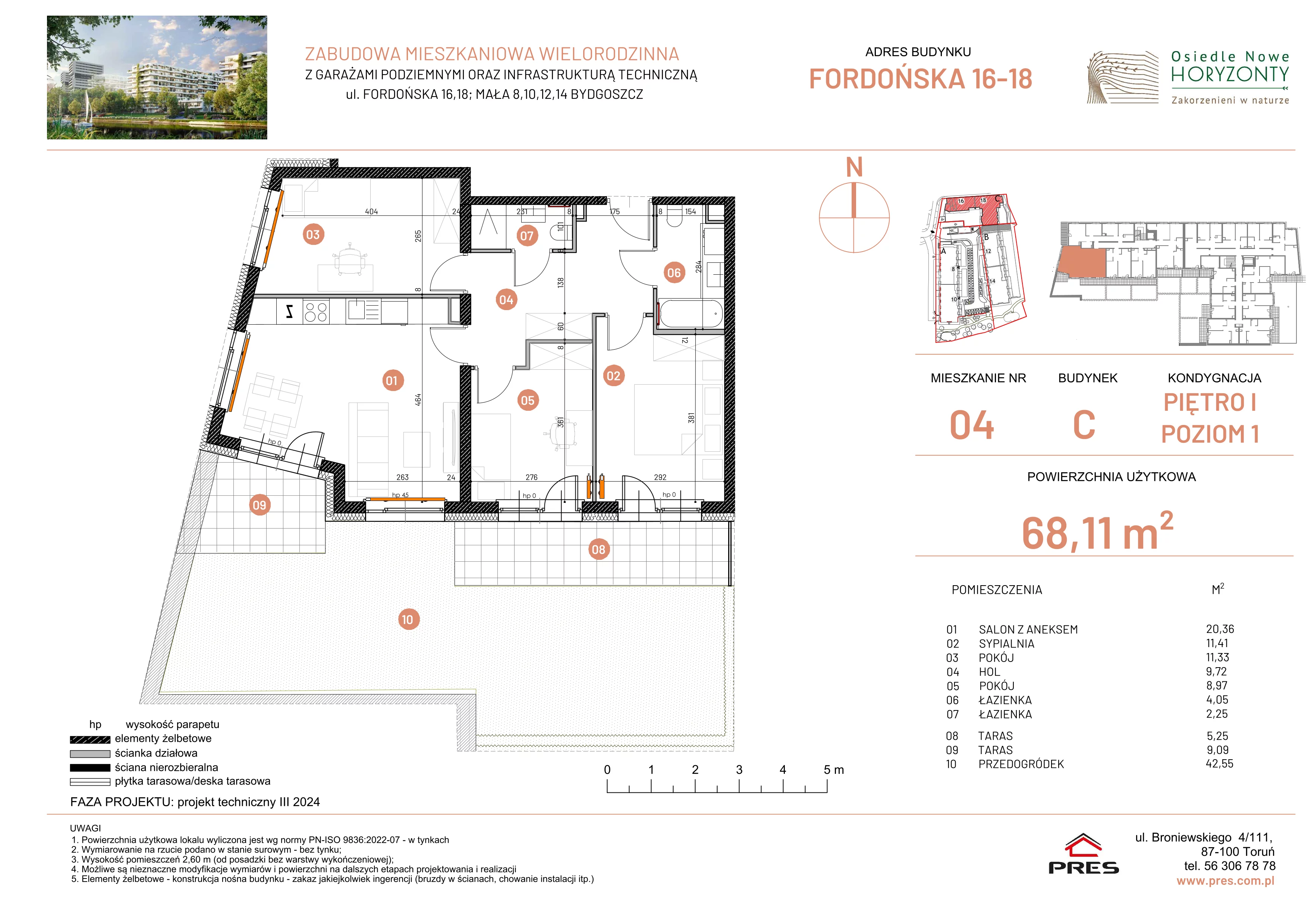 4 pokoje, mieszkanie 68,11 m², piętro 1, oferta nr ONH-C-KLF16-LM4, Osiedle Nowe Horyzonty - etap II, Bydgoszcz, Bartodzieje, ul. Fordońska 16-18