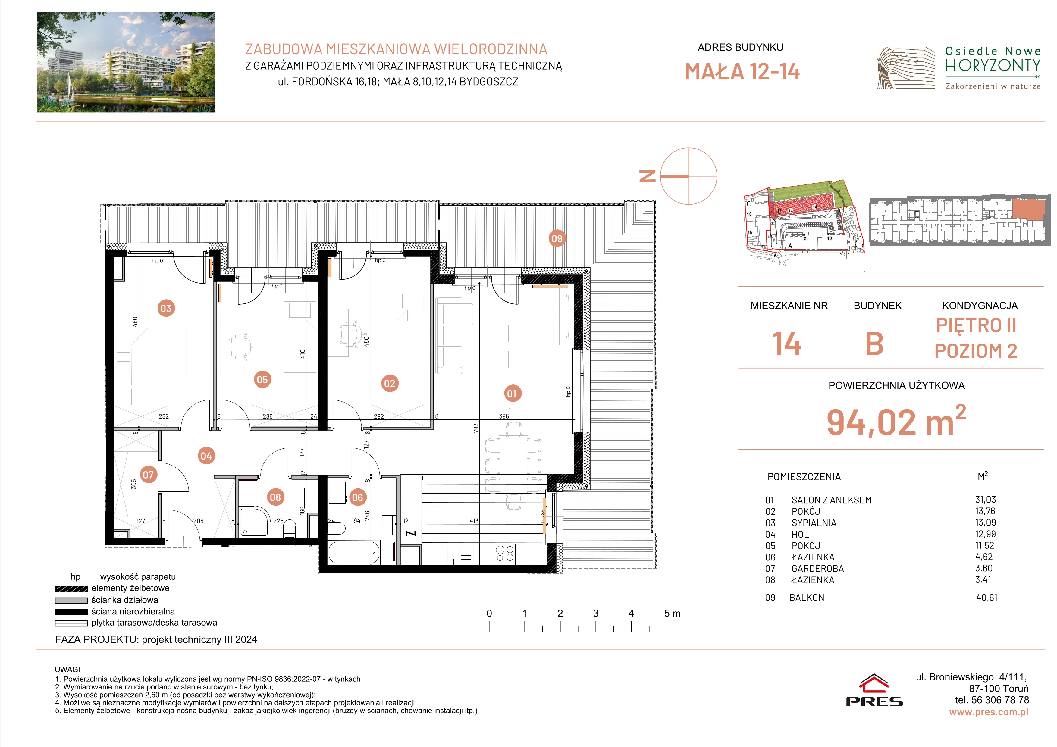 4 pokoje, mieszkanie 94,02 m², piętro 2, oferta nr ONH-B-KLM14-LM14, Osiedle Nowe Horyzonty - etap III, Bydgoszcz, Bartodzieje, ul. Mała 12-14