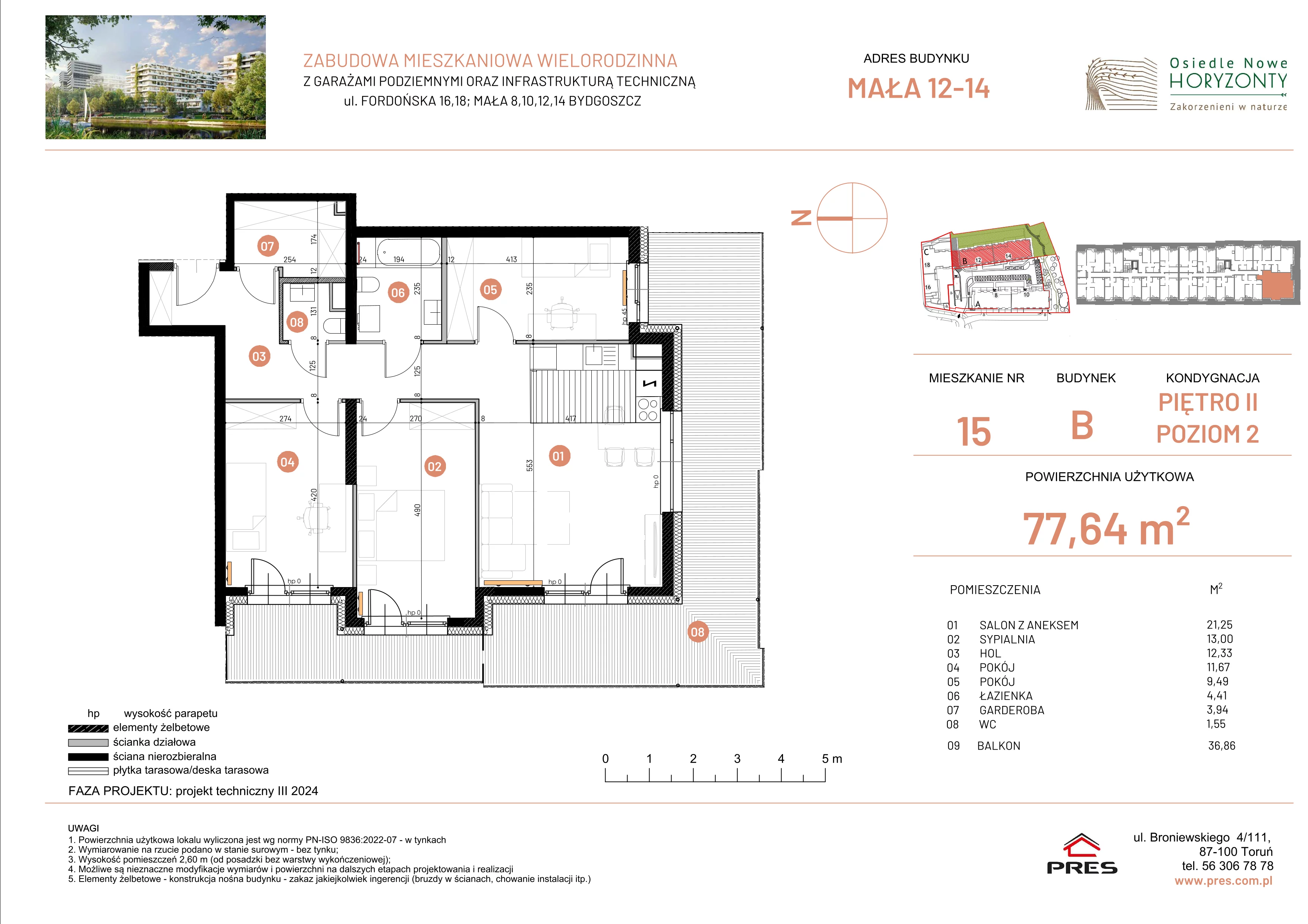 4 pokoje, mieszkanie 77,64 m², piętro 2, oferta nr ONH-B-KLM14-LM15, Osiedle Nowe Horyzonty - etap III, Bydgoszcz, Bartodzieje, ul. Mała 12-14