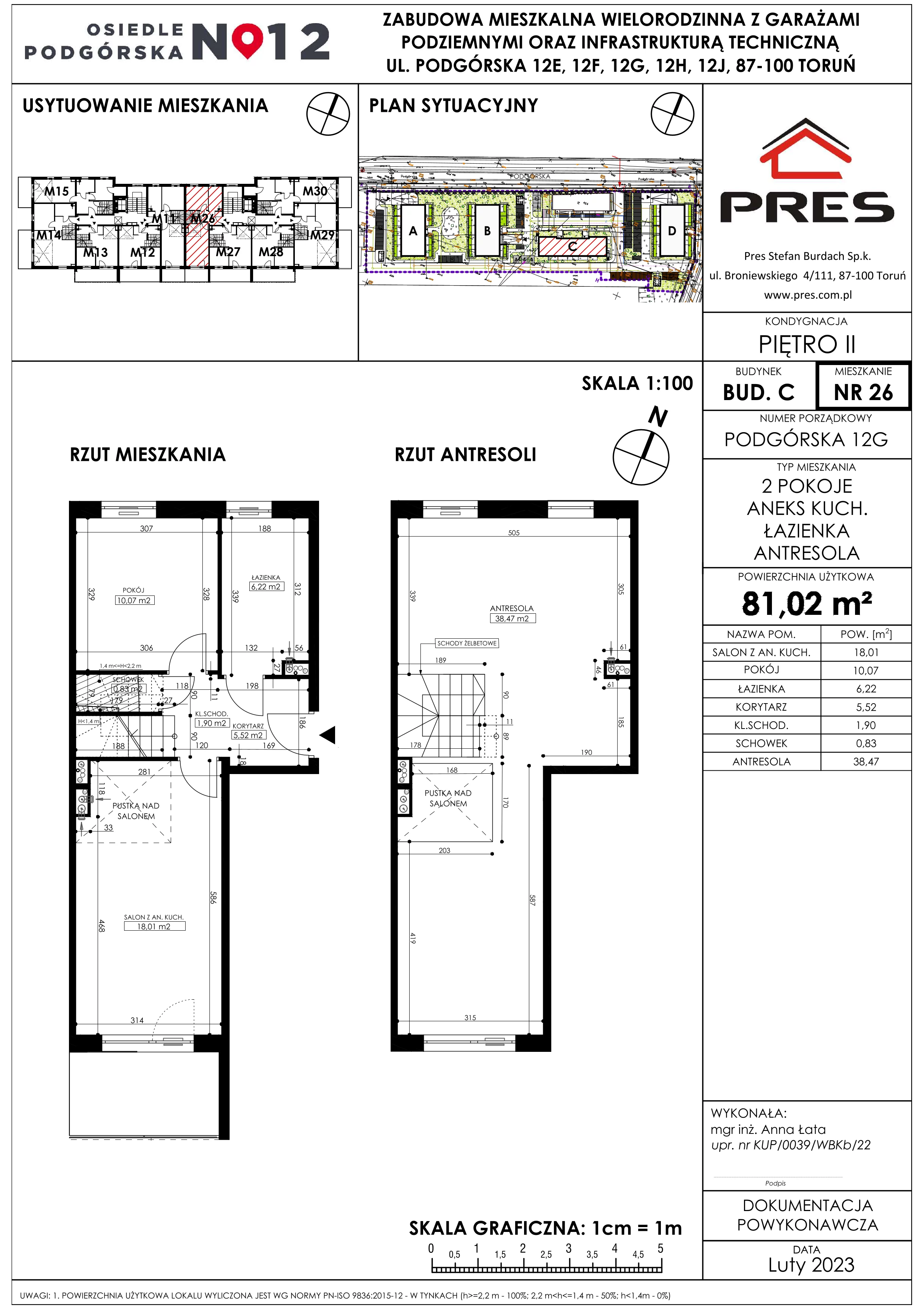 Mieszkanie 81,02 m², piętro 2, oferta nr Podgórska-C-LM-26 + K20, Osiedle Podgórska, Toruń, Rudak, ul. Podgórska 12E, 12J