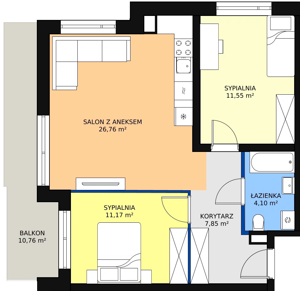 Zalety mieszkania 61.43 m², F-BYD-E1-LM-2_M11