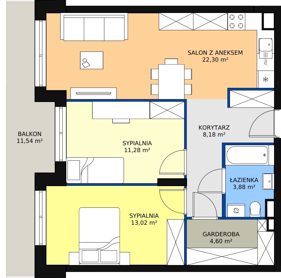Zalety mieszkania 63.26 m², F-BYD-E1-LM-1_M14