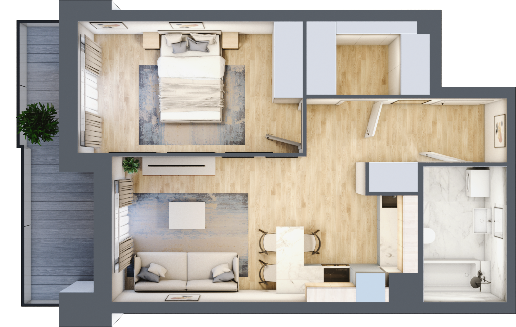 Mieszkanie 43,48 m², piętro 2, oferta nr F-BYD-E1-LM-2_M17, Osiedle Nowe Horyzonty, Bydgoszcz, Bartodzieje, ul. Mała 8,10 / Fordońska 16,18