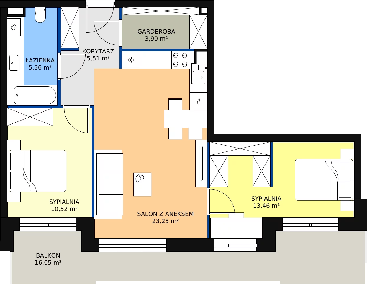 Zalety mieszkania 62.05 m², F-BYD-E1-LM-2_M26