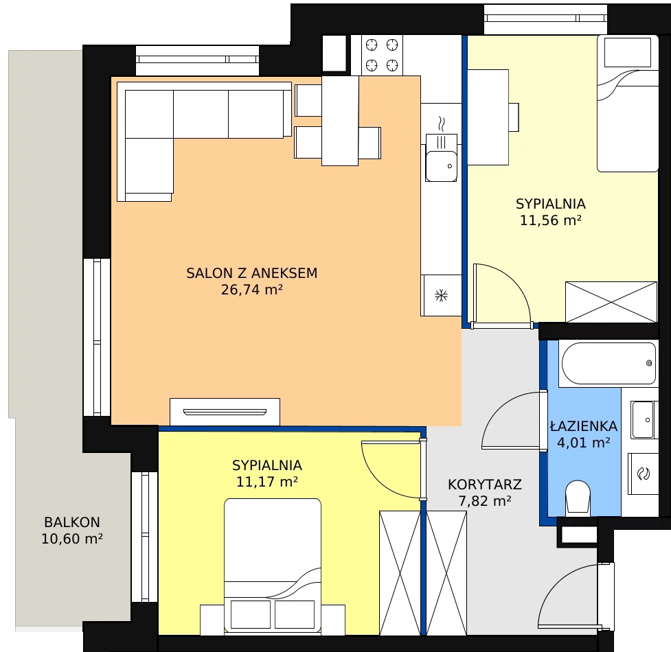 Zalety mieszkania 61.3 m², F-BYD-E1-LM-2_M33