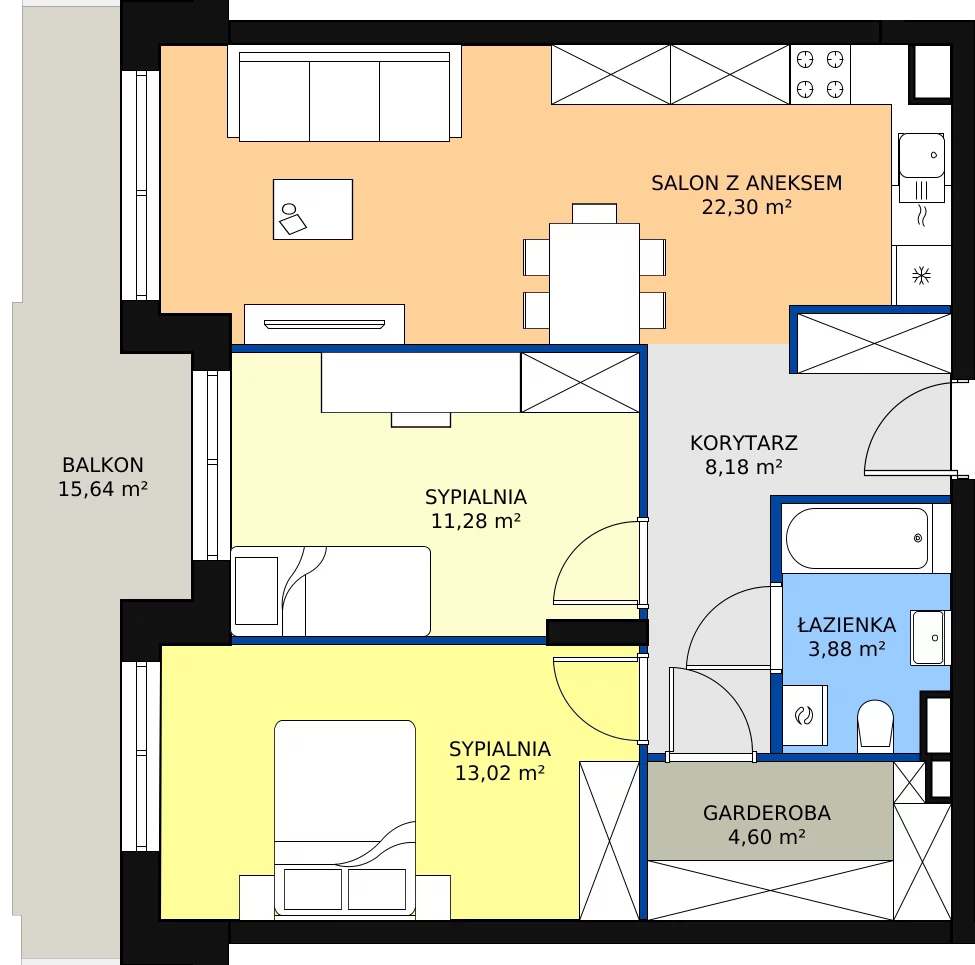 Zalety mieszkania 63.26 m², F-BYD-E1-LM-1_M32