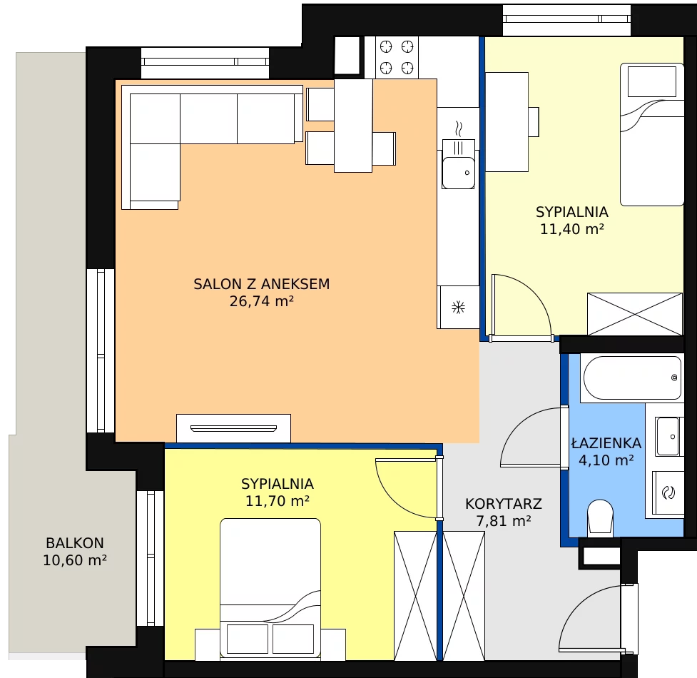 Zalety mieszkania 61.22 m², F-BYD-E1-LM-2_M44