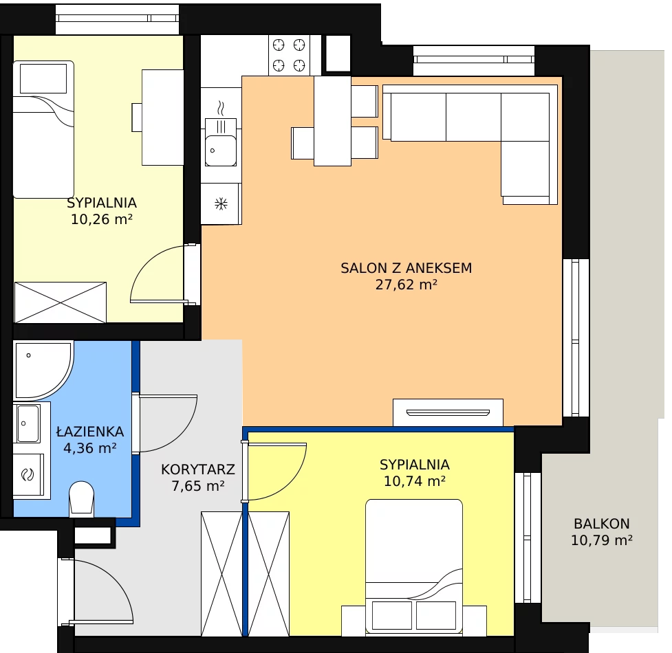 Zalety mieszkania 60.62 m², F-BYD-E1-LM-2_M45