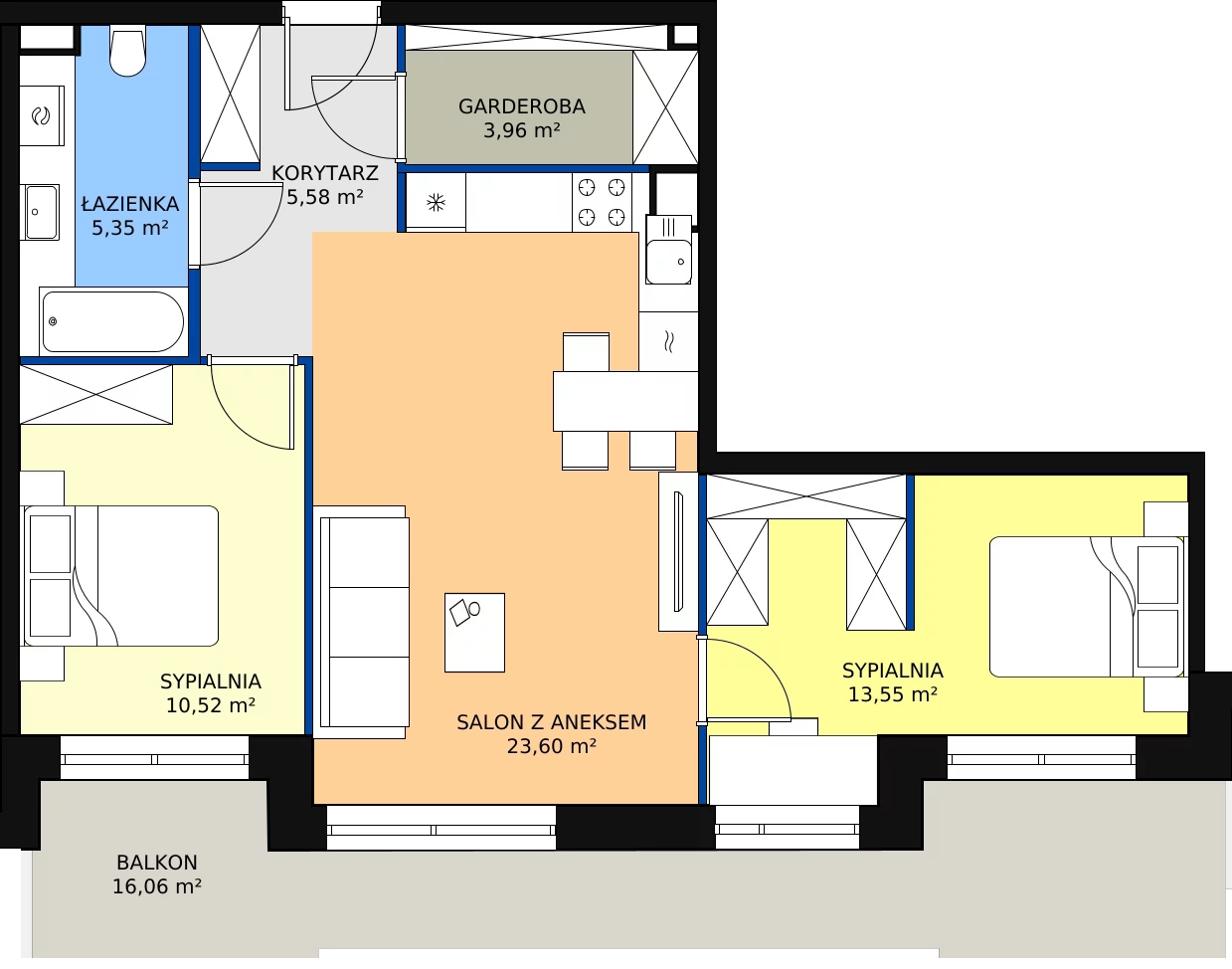 Zalety mieszkania 62.56 m², F-BYD-E1-LM-2_M48