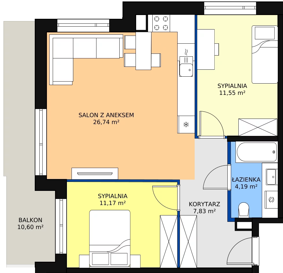 Zalety mieszkania 61.48 m², F-BYD-E1-LM-2_M55