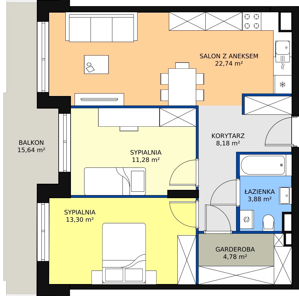 Zalety mieszkania 64.16 m², F-BYD-E1-LM-1_M50