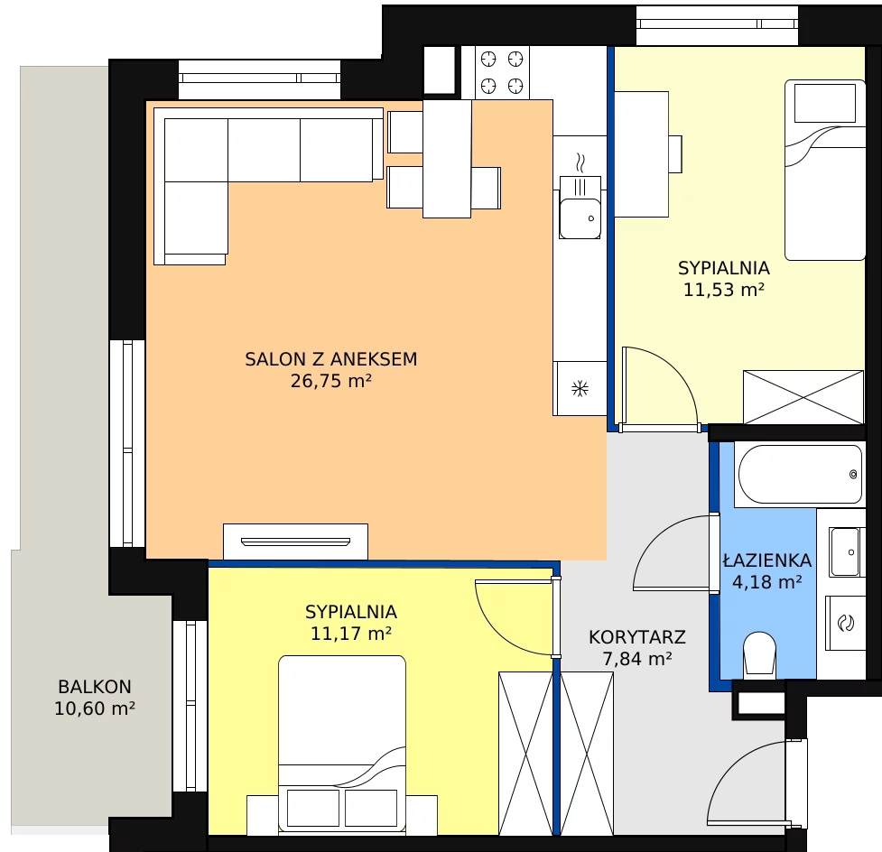 Zalety mieszkania 61.47 m², F-BYD-E1-LM-2_M66