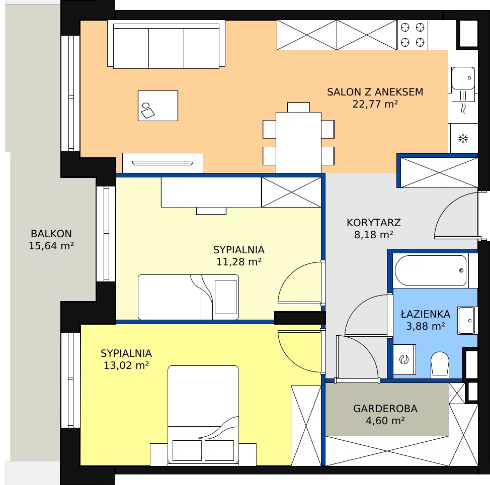 Zalety mieszkania 63.73 m², F-BYD-E1-LM-1_M59