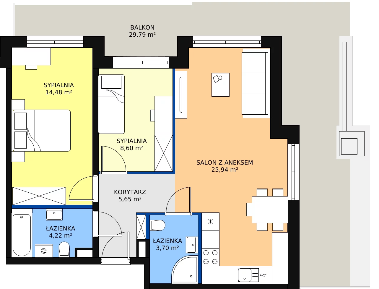 Zalety mieszkania 62.59 m², F-BYD-E1-LM-2_M75