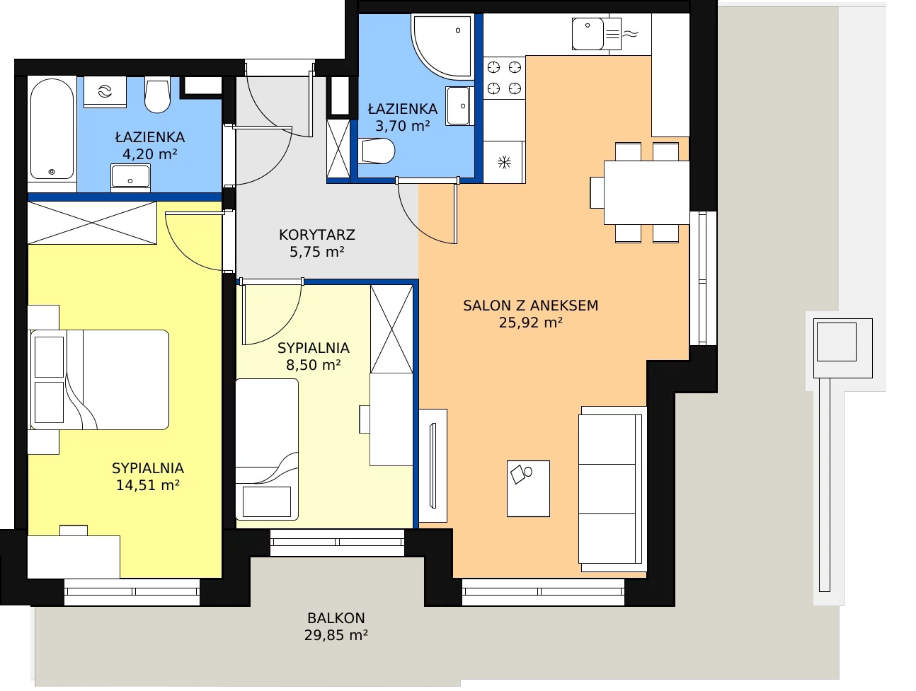 Zalety mieszkania 62.57 m², F-BYD-E1-LM-2_M76