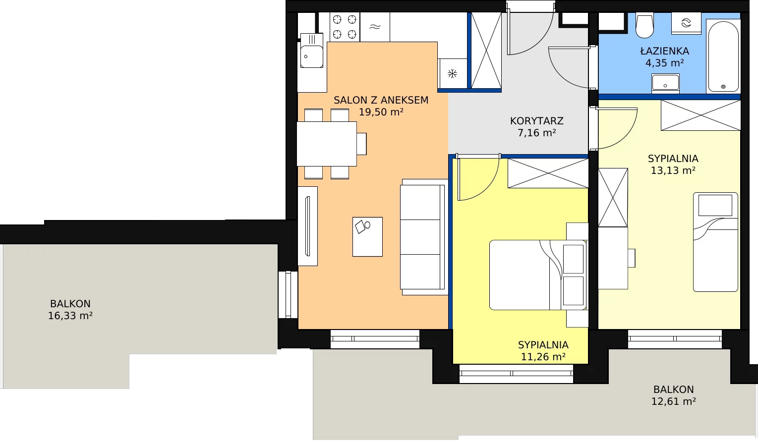 Zalety mieszkania 55.4 m², F-BYD-E1-LM-2_M77