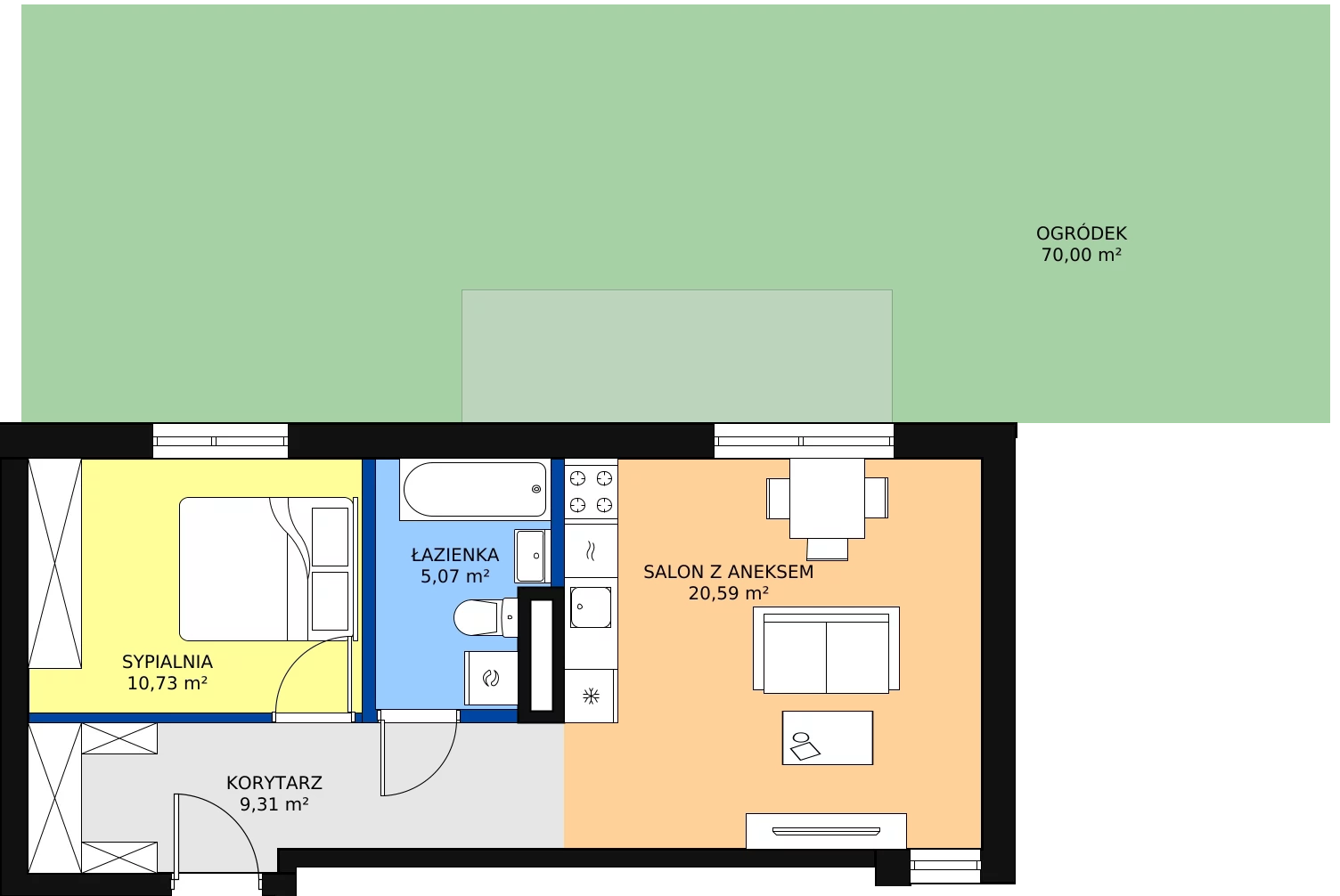 Zalety mieszkania 45.85 m², A1