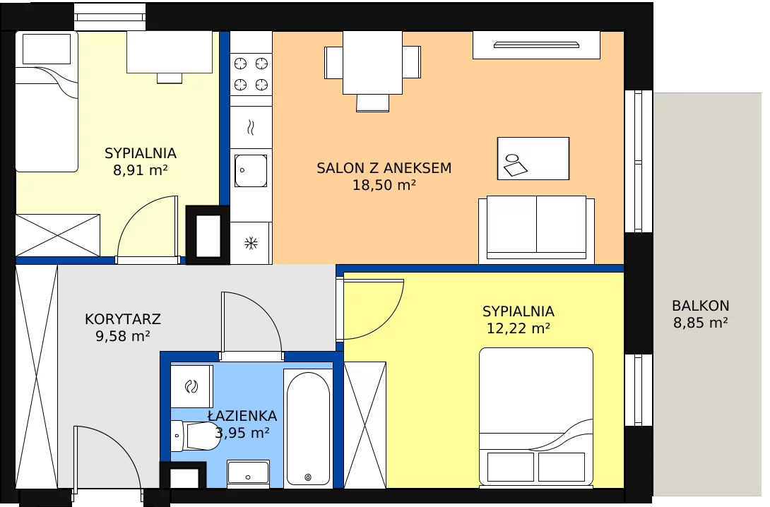 Zalety mieszkania 53.35 m², A7
