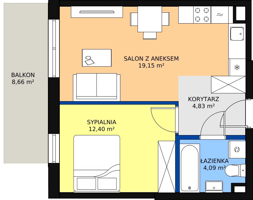 Zalety mieszkania 40.59 m², B31