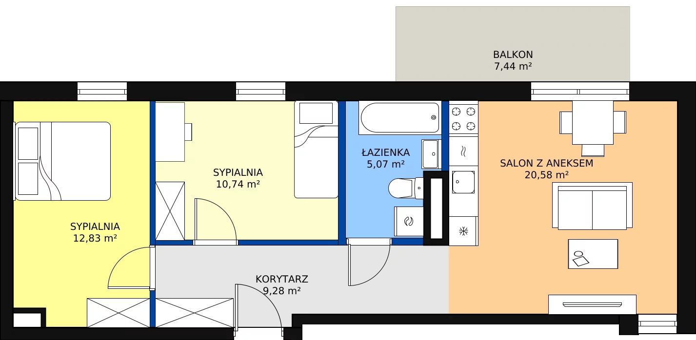 Zalety mieszkania 58.85 m², A11