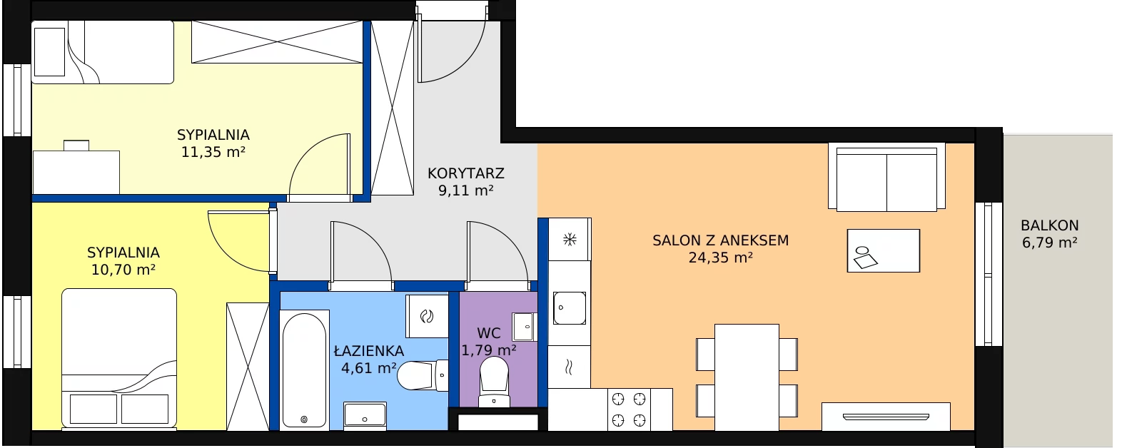 Zalety mieszkania 62.37 m², A15