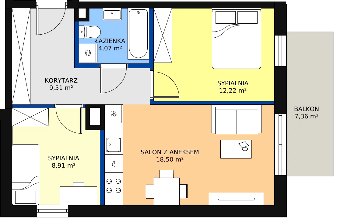 Zalety mieszkania 53.79 m², B36