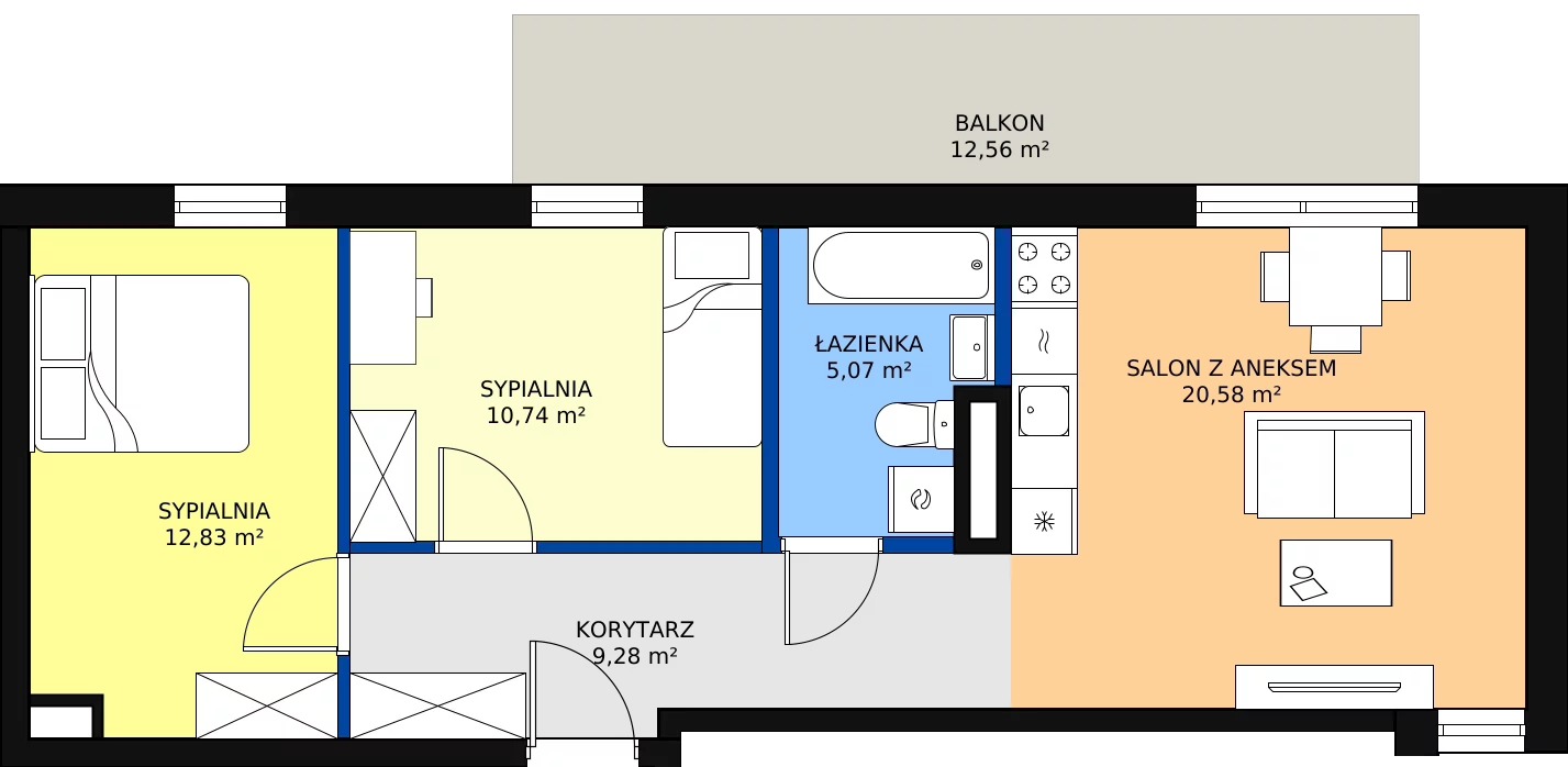 Zalety mieszkania 58.9 m², A16