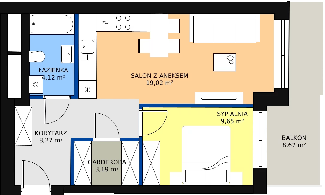 Zalety mieszkania 44.25 m², ONH-B-KLM14-LM1