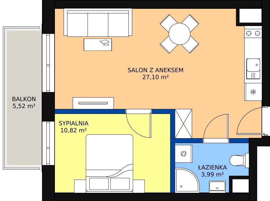 Zalety mieszkania 44.28 m², 43