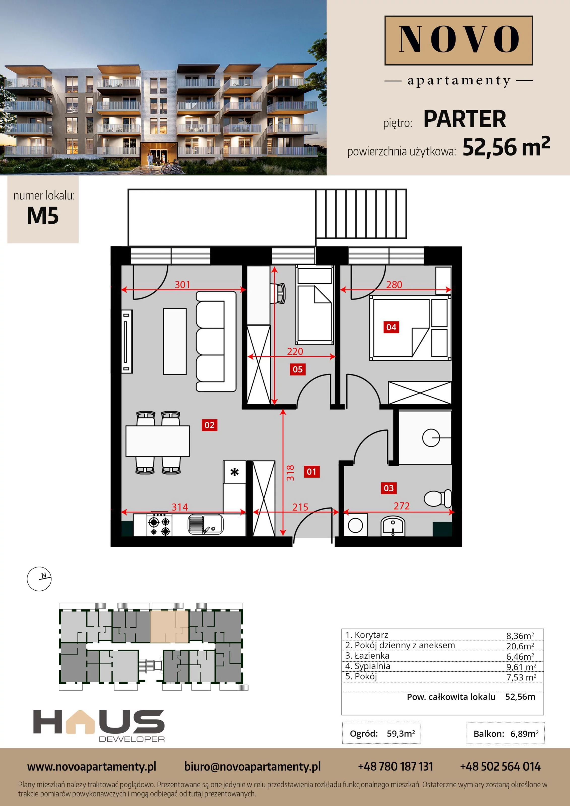 Mieszkanie 52,56 m², parter, oferta nr M5, Apartamenty NOVO, Nysa, ul. Franciszkańska