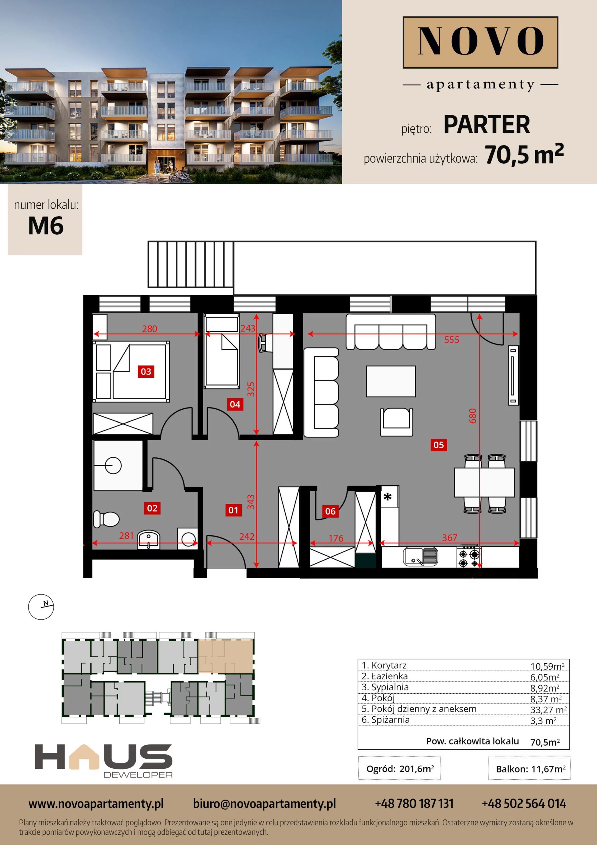 Mieszkanie 70,50 m², parter, oferta nr M6, Apartamenty NOVO, Nysa, ul. Franciszkańska