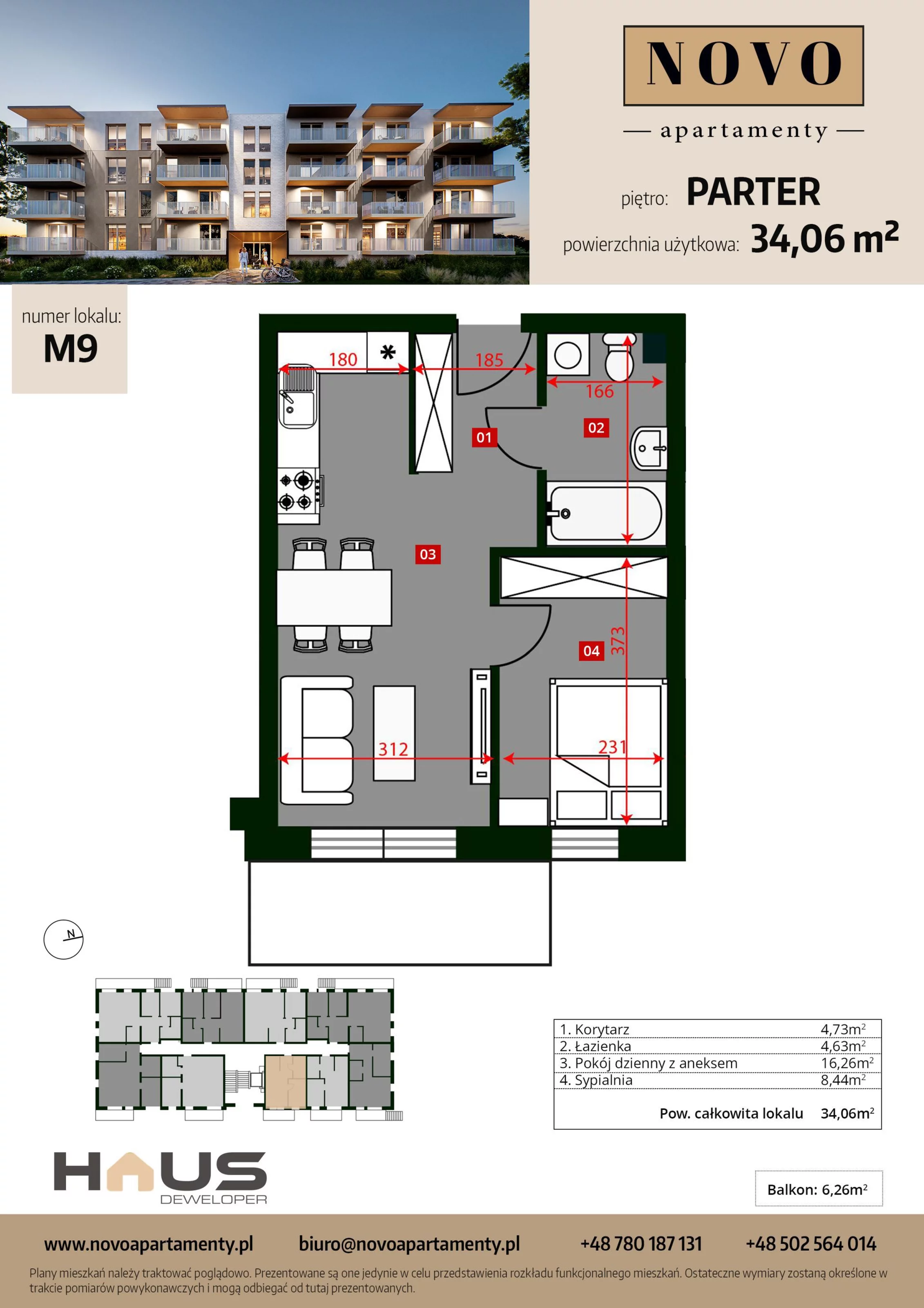 Mieszkanie 34,06 m², parter, oferta nr M9, Apartamenty NOVO, Nysa, ul. Franciszkańska